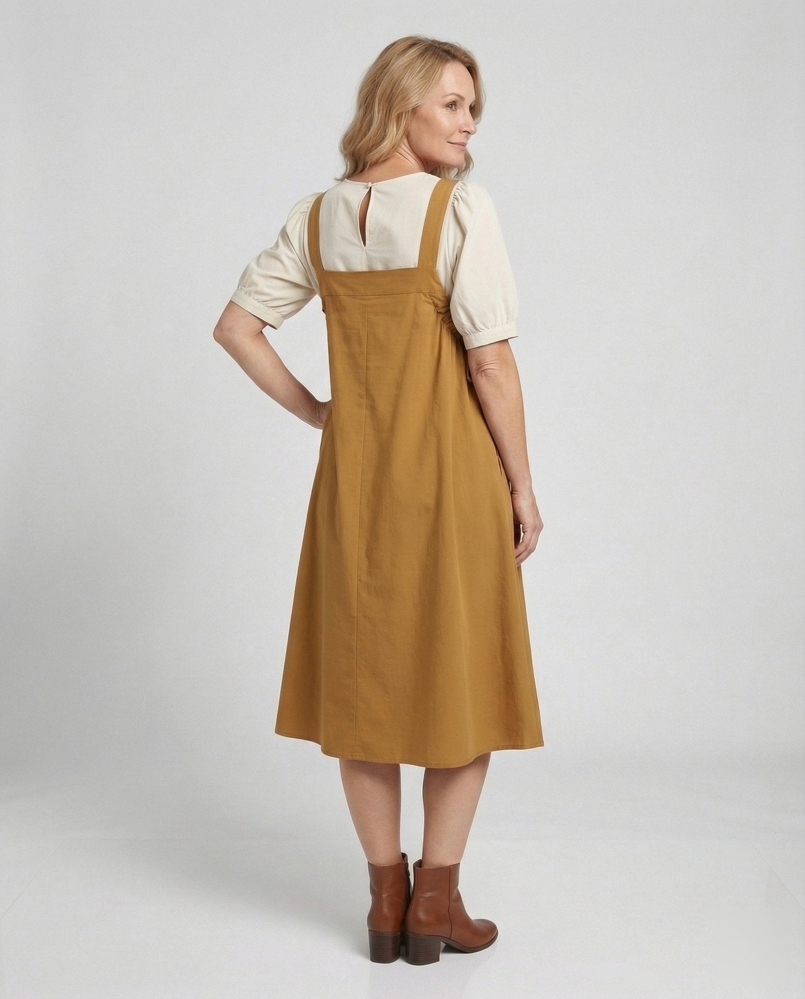 Women's Sleeveless Overall Dress with Pleated Skirt - Chichicherry