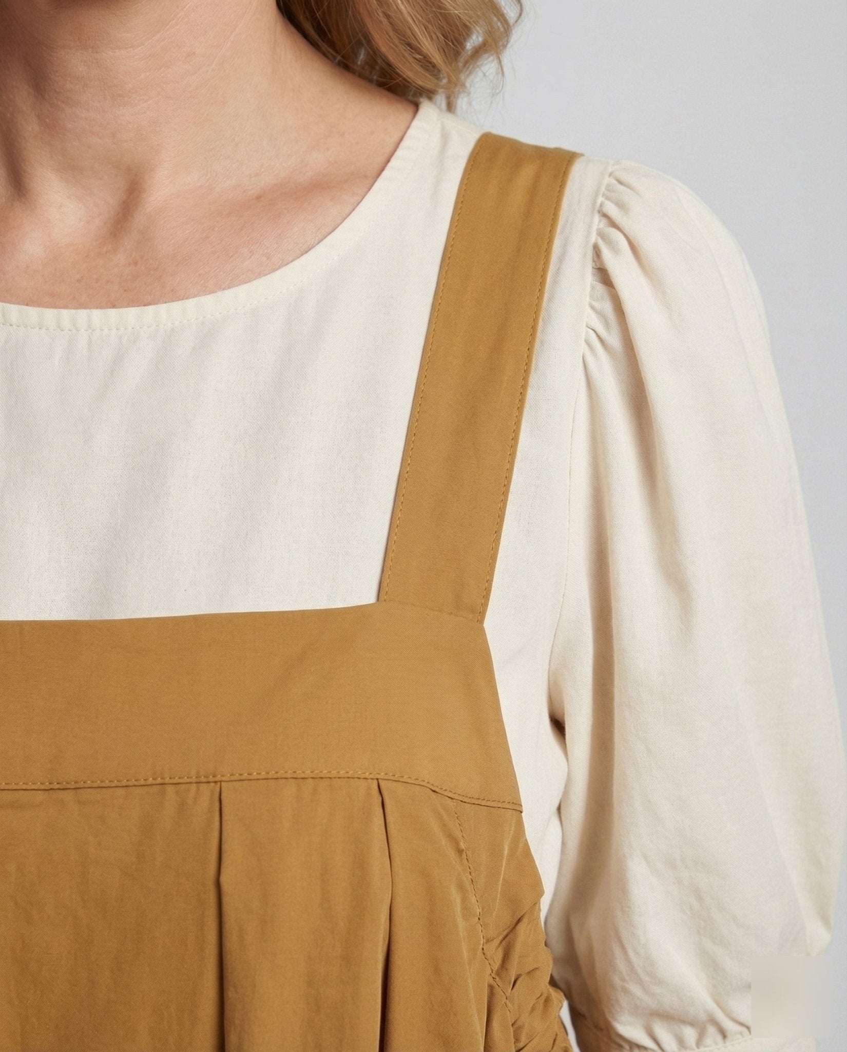 Women's Sleeveless Overall Dress with Pleated Skirt - Chichicherry