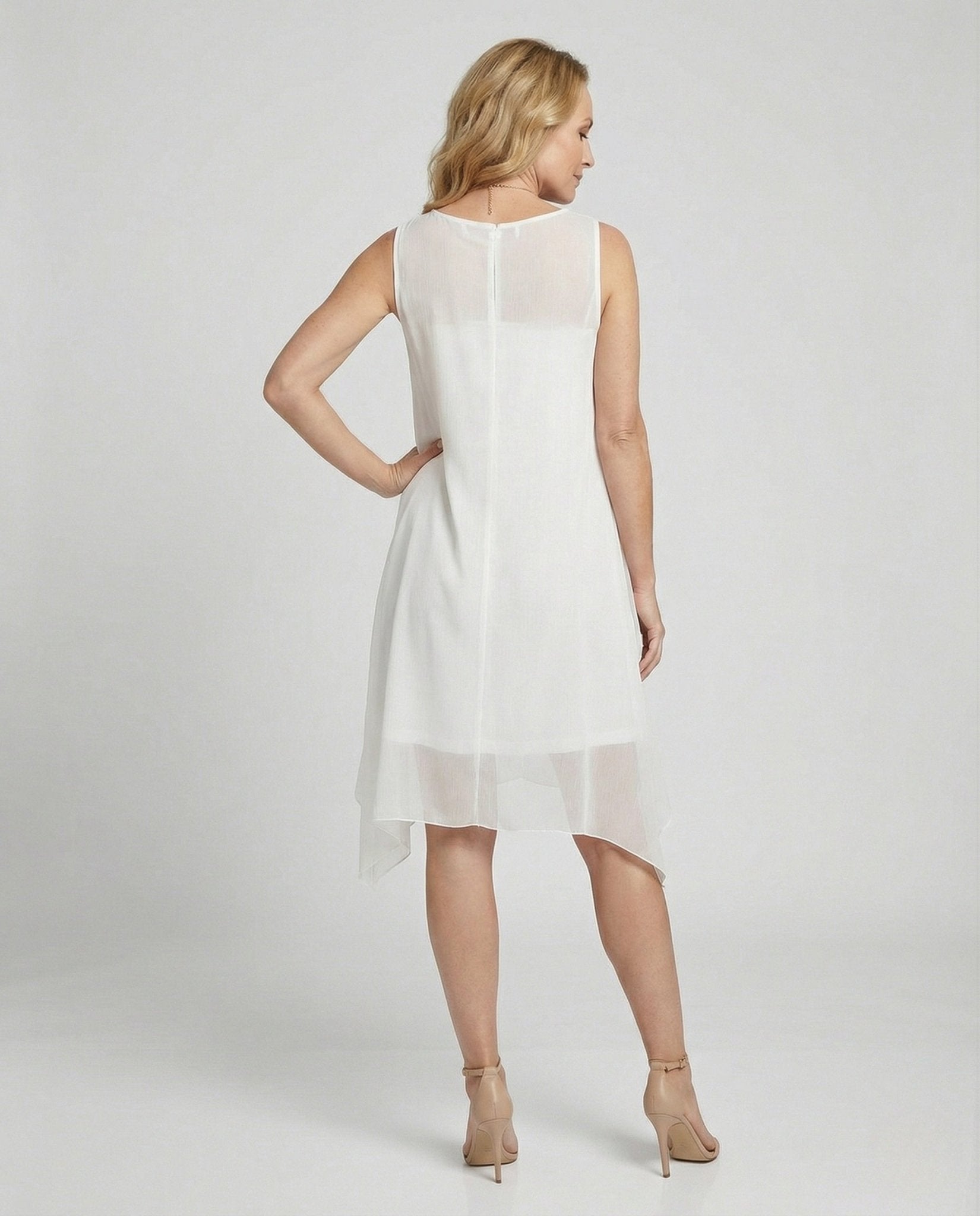 Women's Sleeveless Silk Layered Dress Asymmetrical - Chichicherry