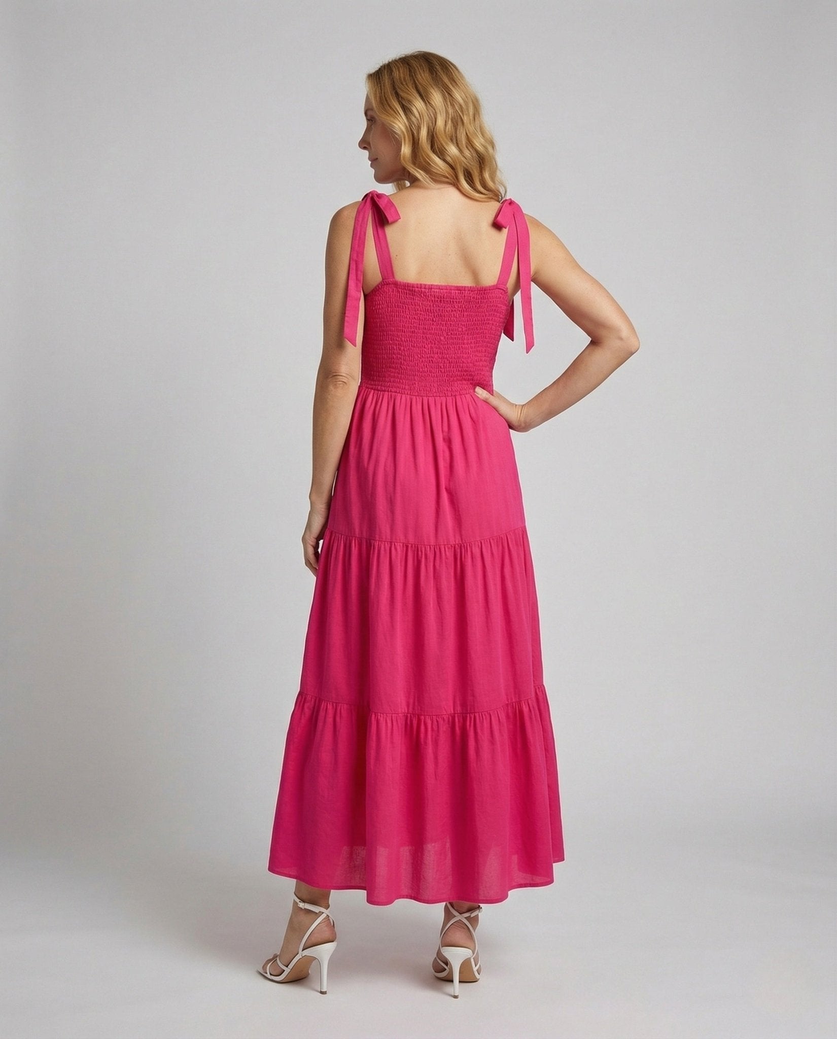 Women's Smok Tiered Dress with Straps - Chichicherry