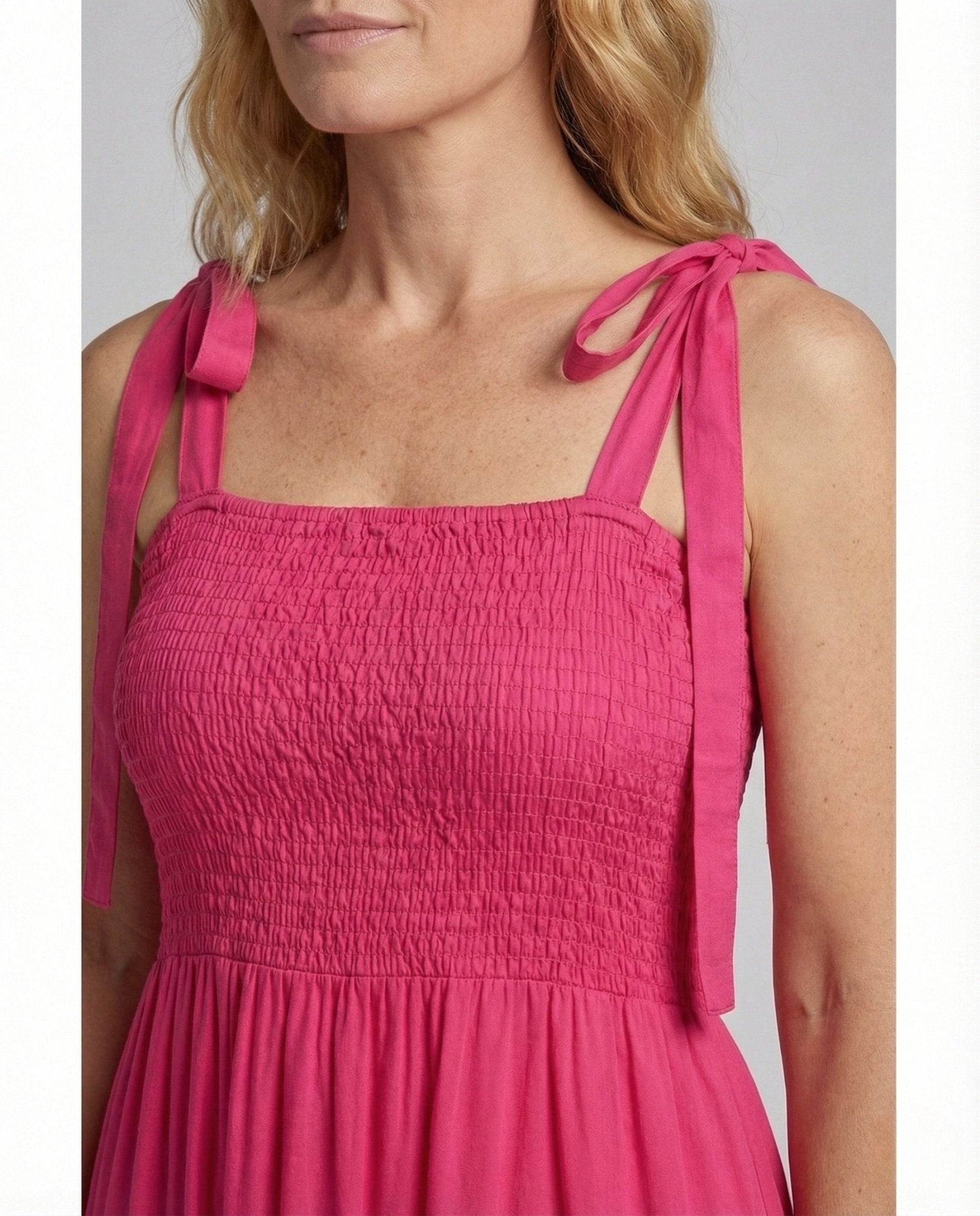 Women's Smok Tiered Dress with Straps - Chichicherry