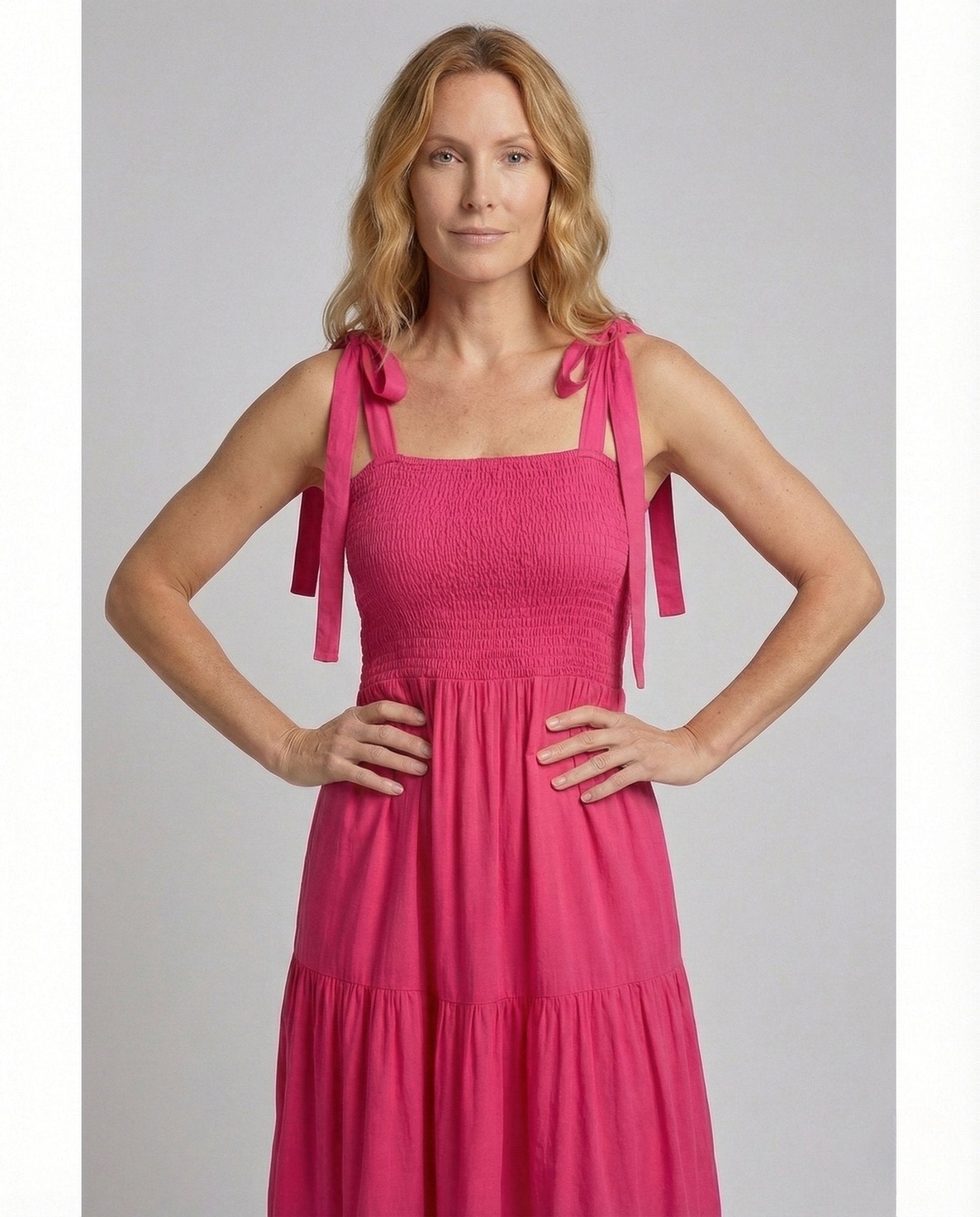 Women's Smok Tiered Dress with Straps - Chichicherry