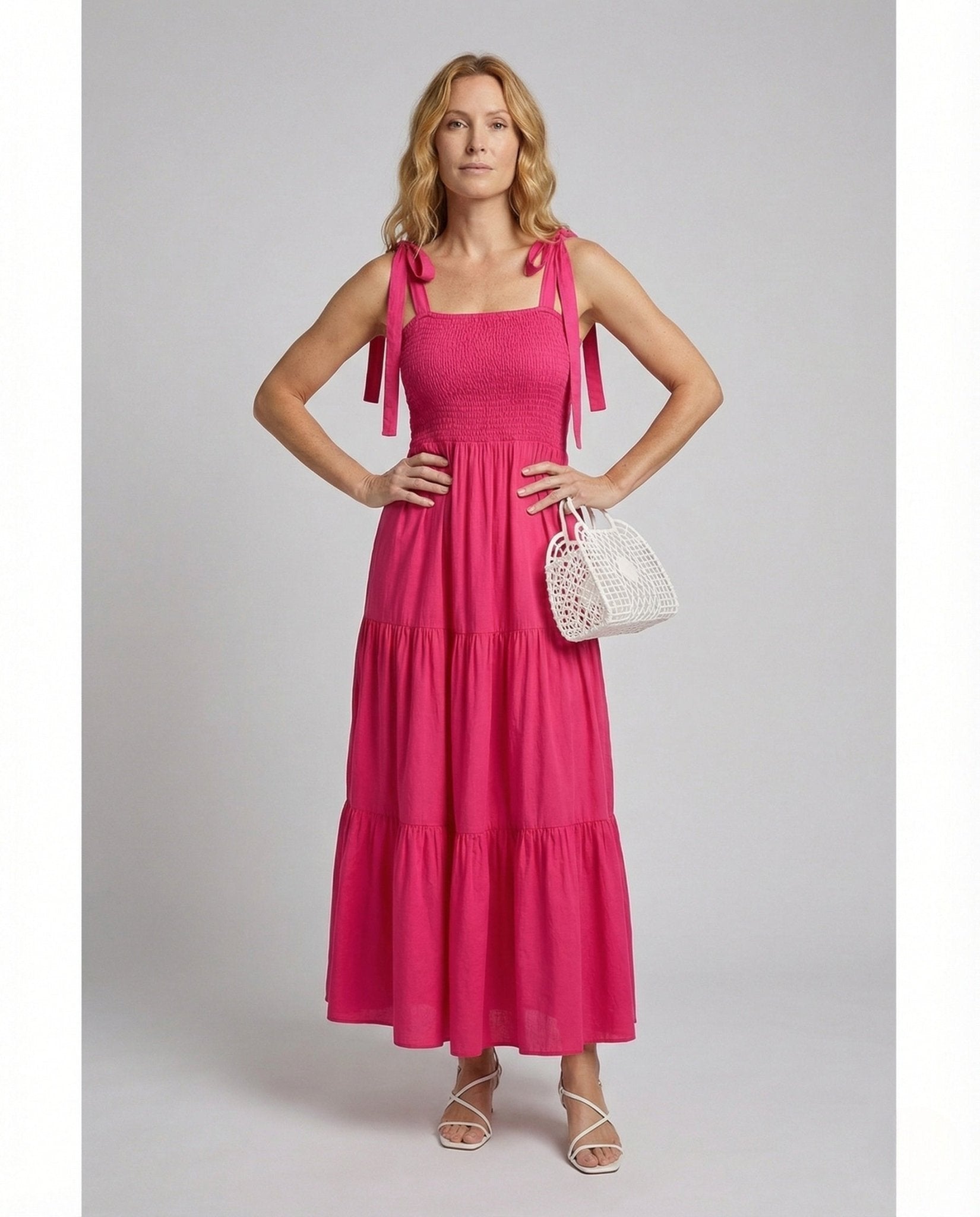 Women's Smok Tiered Dress with Straps - Chichicherry