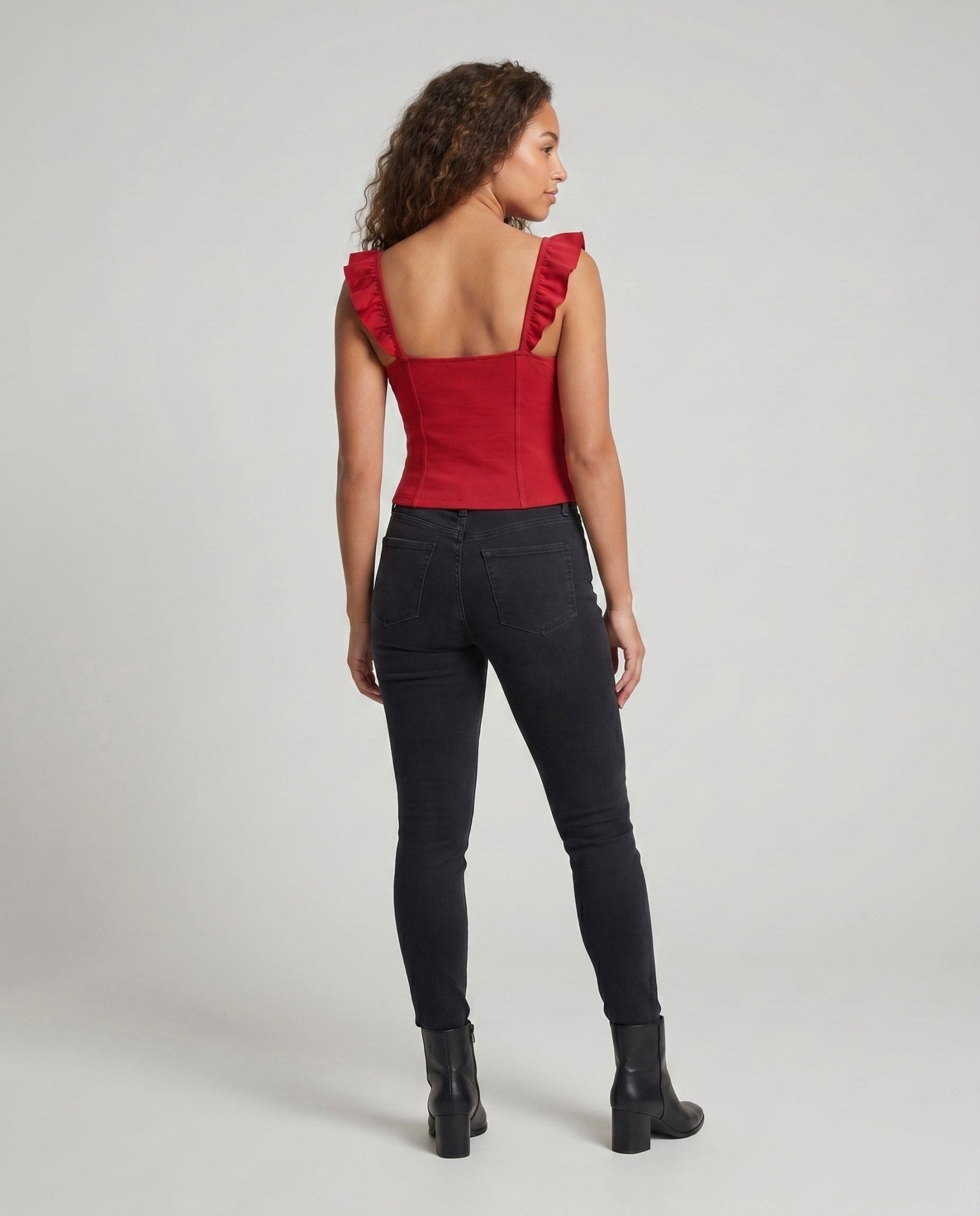 Women's spaghetti strap blouse with ruffle details and fitted cut - Chichicherry