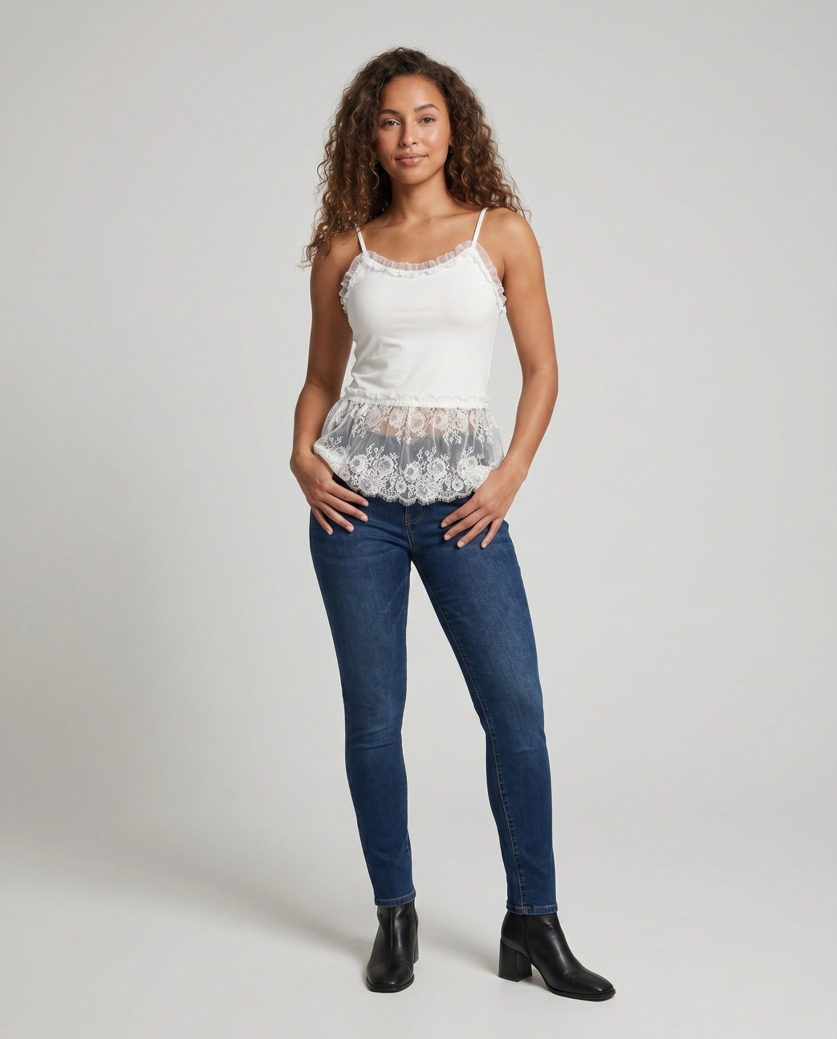 Women's Spaghetti Top with elegant lace trim - Chichicherry