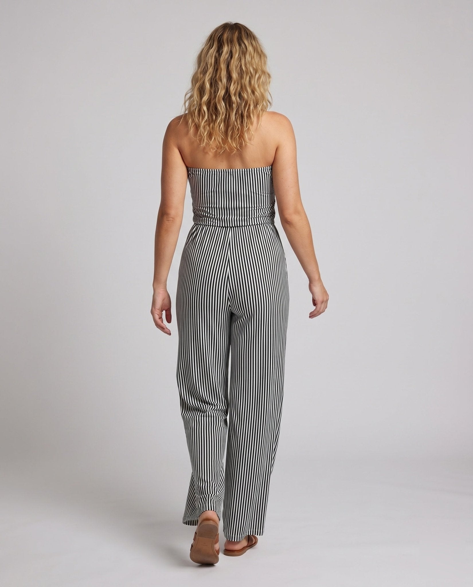 Women's Strapless Jumpsuit with Wide Leg and Elastic Waistband - Chichicherry