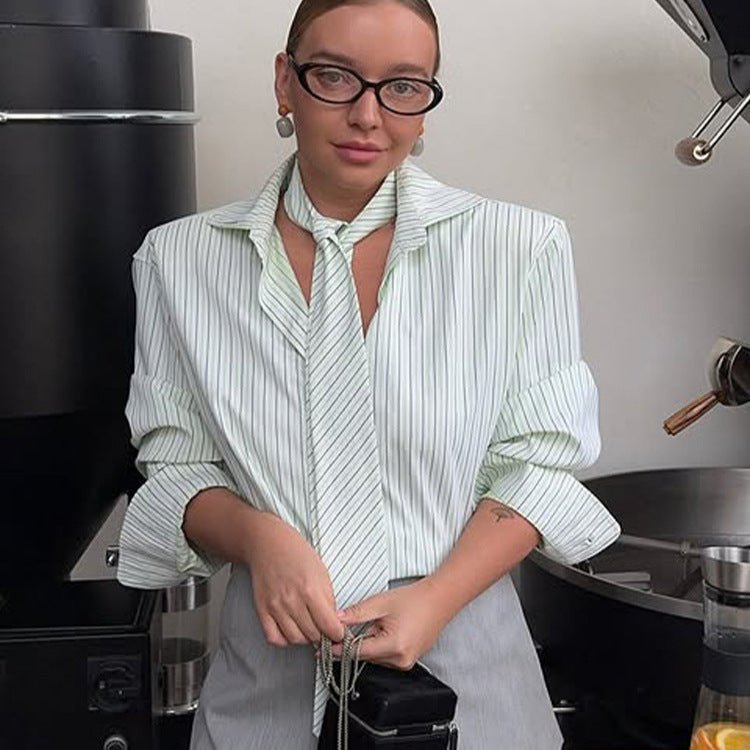 Women's Striped Blouse with Integrated Tie Detail & Oversized Cut Chichicherry - Chichicherry