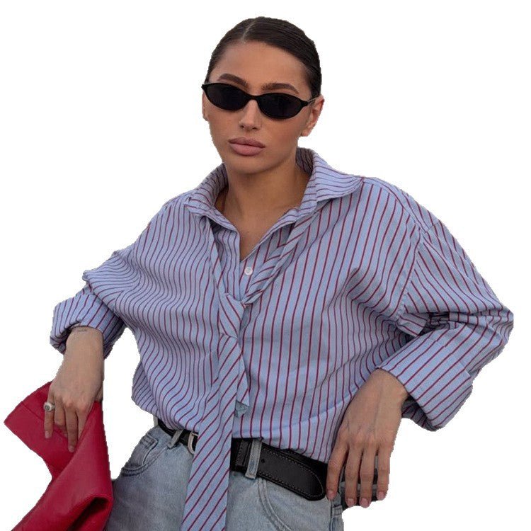 Women's Striped Blouse with Integrated Tie Detail & Oversized Cut Chichicherry - Chichicherry