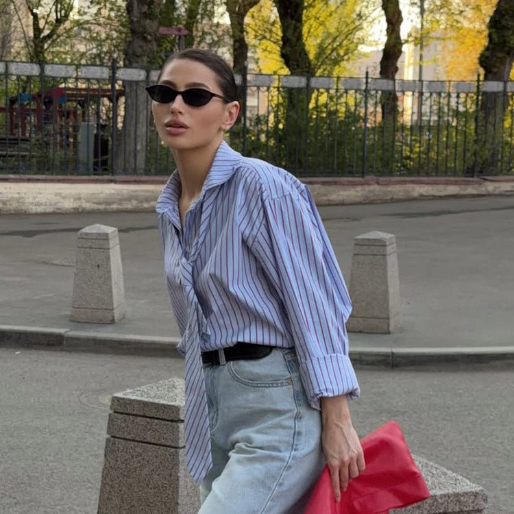 Women's Striped Blouse with Integrated Tie Detail & Oversized Cut Chichicherry - Chichicherry