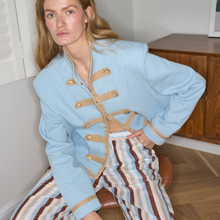 Women's Striped Lightweight Loungewear Set in Viscose with Cropped Shirt & Wide Cord Pants Chichicherry - Chichicherry