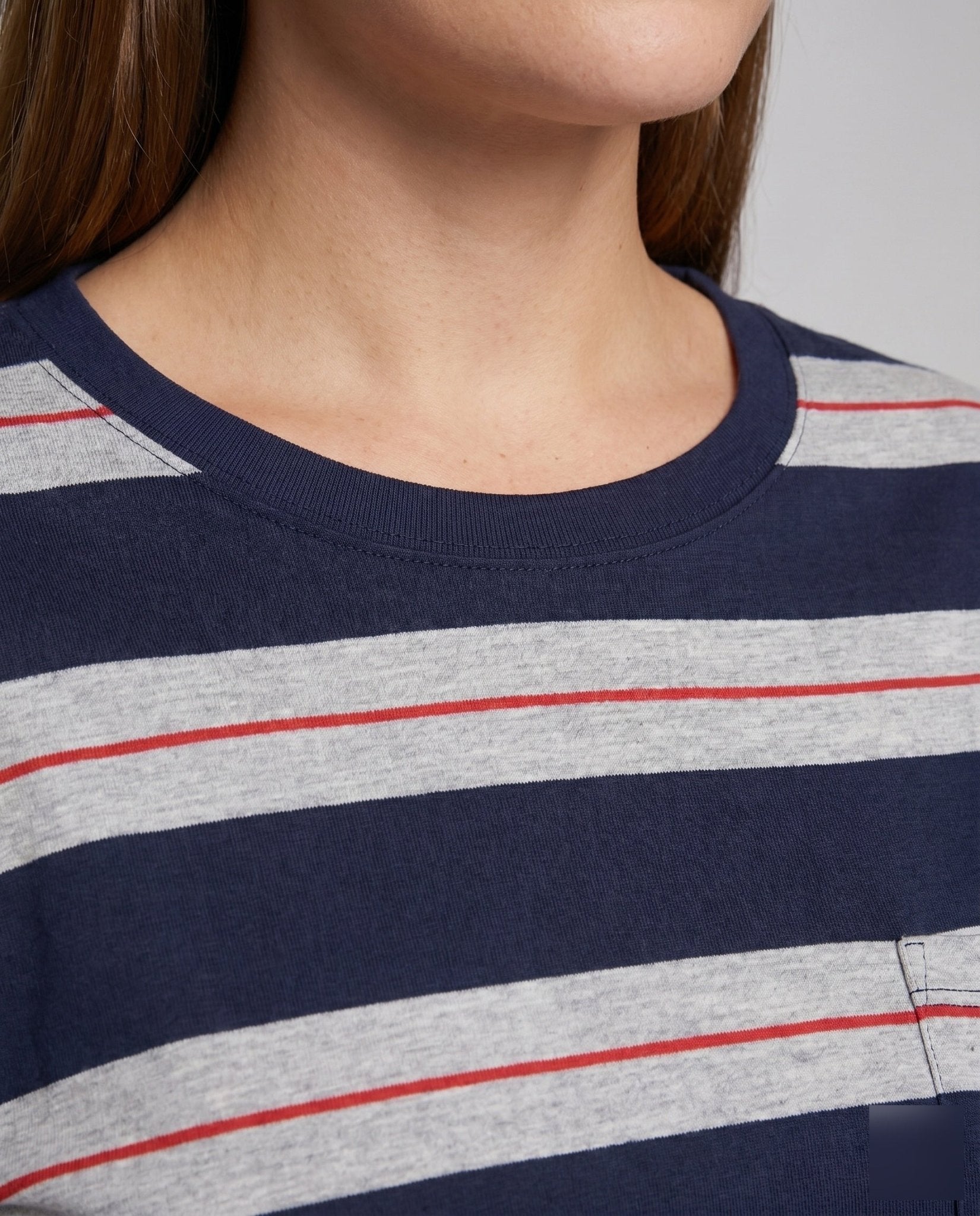 Women's striped long sleeve shirt with chest pocket and comfortable fit - Chichicherry