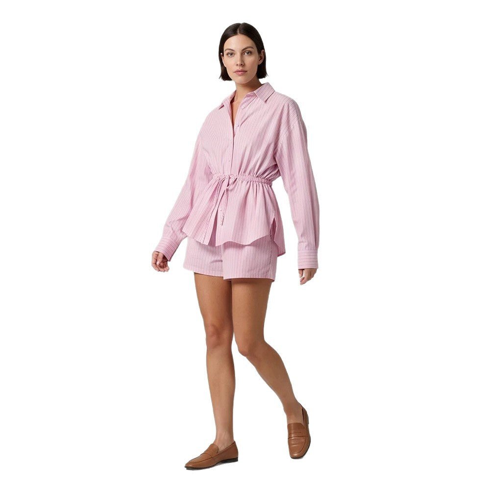 Women's Striped Loungewear Set made of Lightweight Cotton with Drawstring Waist & Shorts Chichicherry - Chichicherry