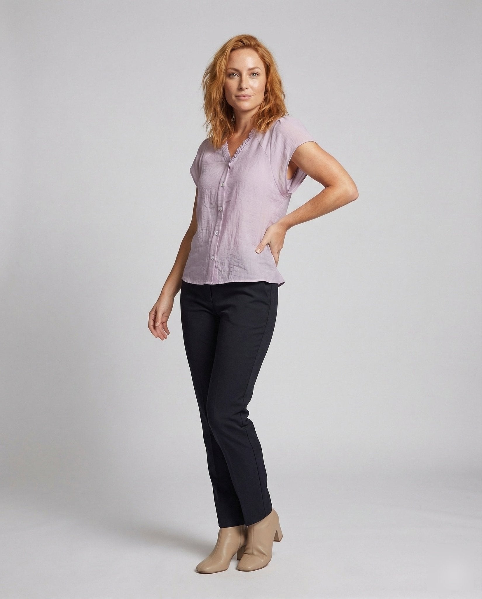 Women's summer blouse with ruffle collar - Chichicherry