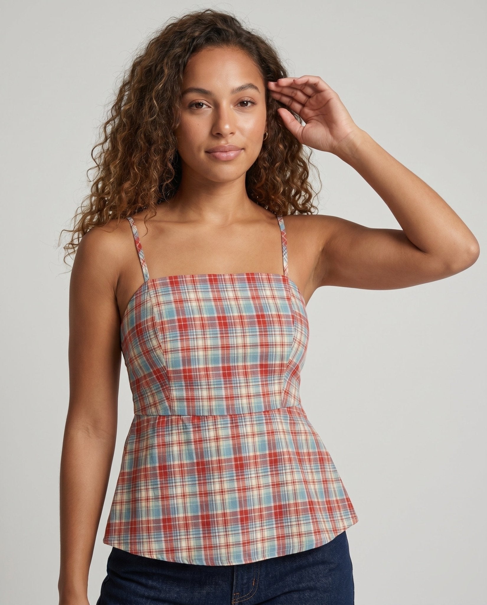 Women’s Summer Checkered Top with Adjustable Spaghetti Straps - Chichicherry
