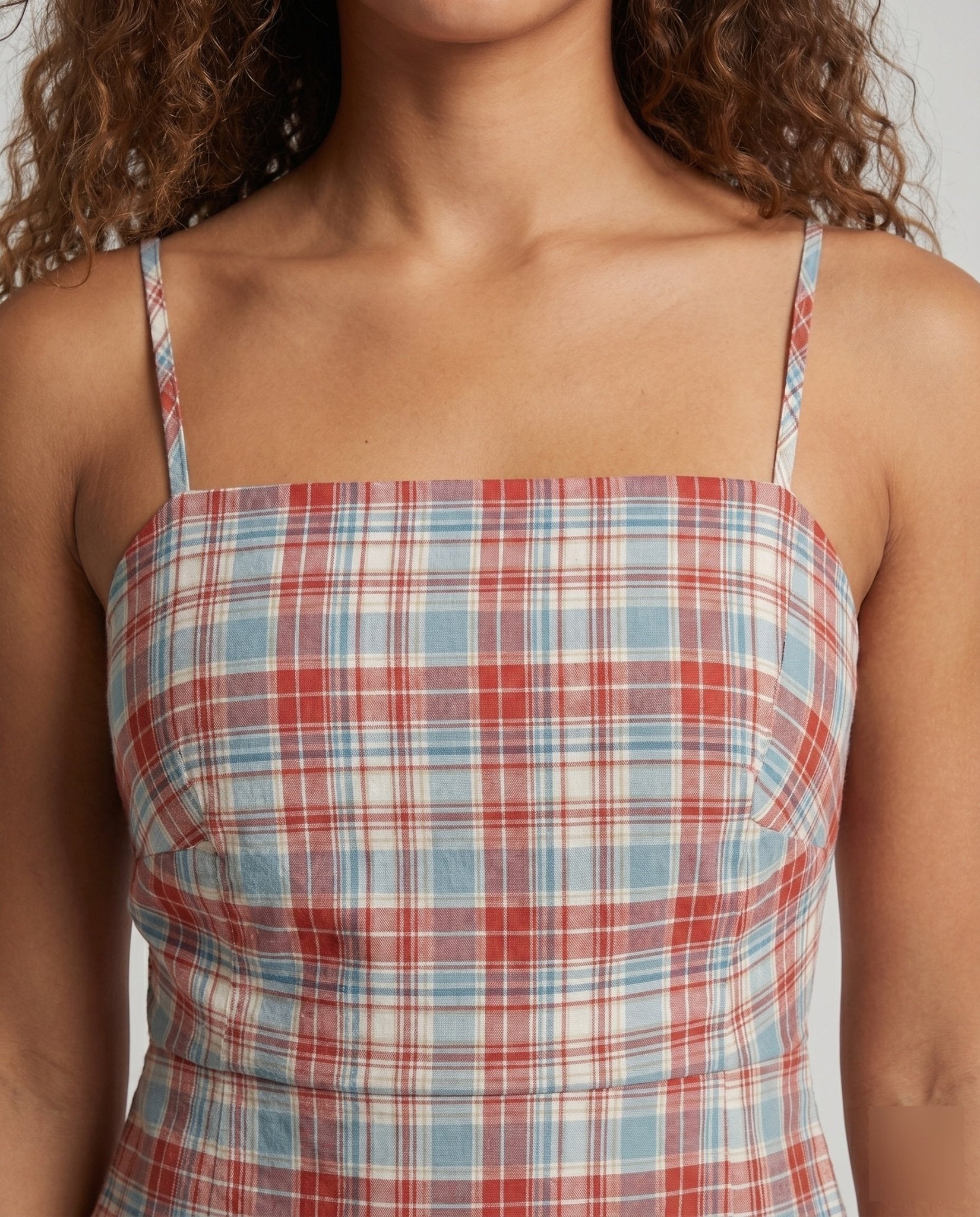 Women’s Summer Checkered Top with Adjustable Spaghetti Straps - Chichicherry