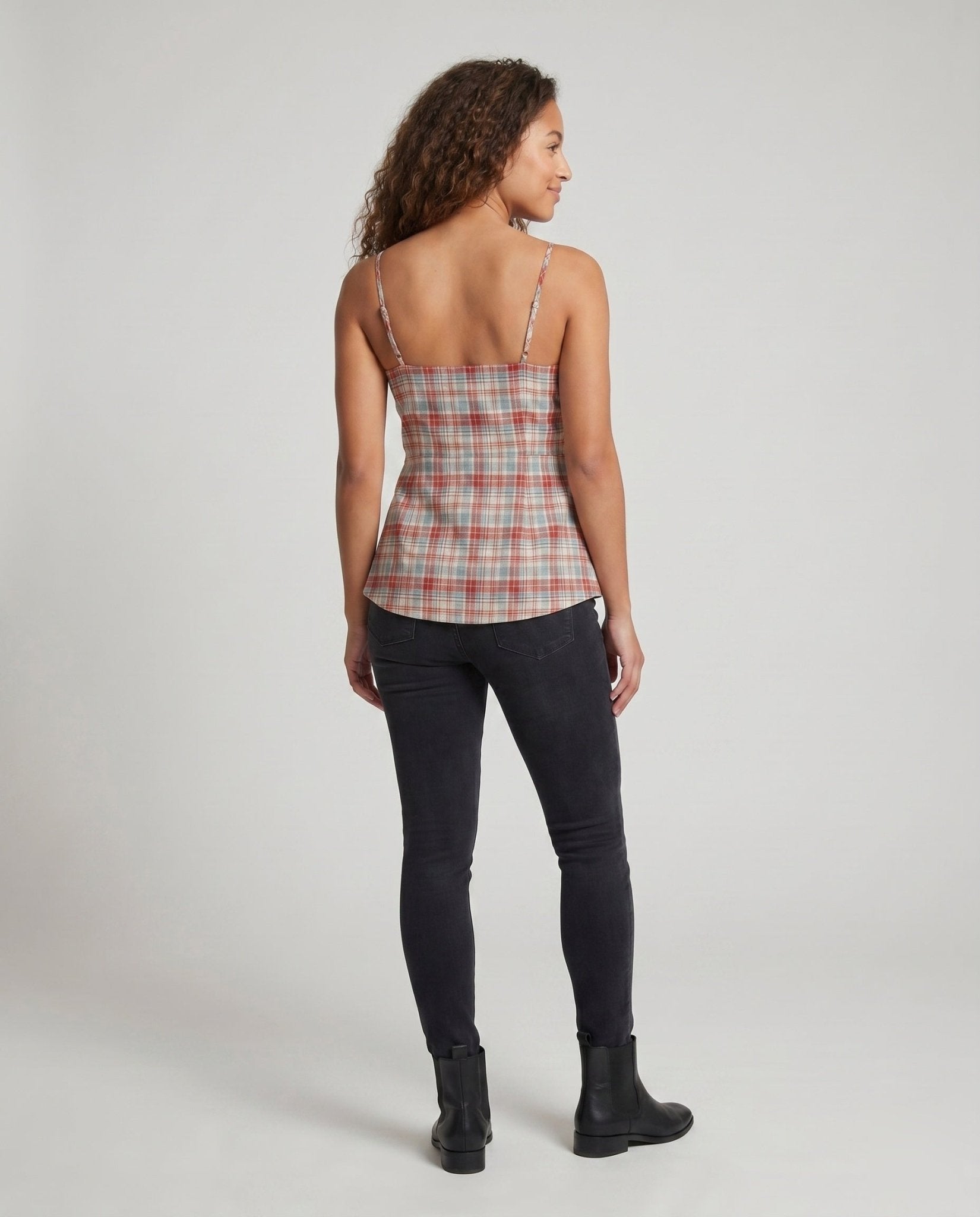 Women’s Summer Checkered Top with Adjustable Spaghetti Straps - Chichicherry