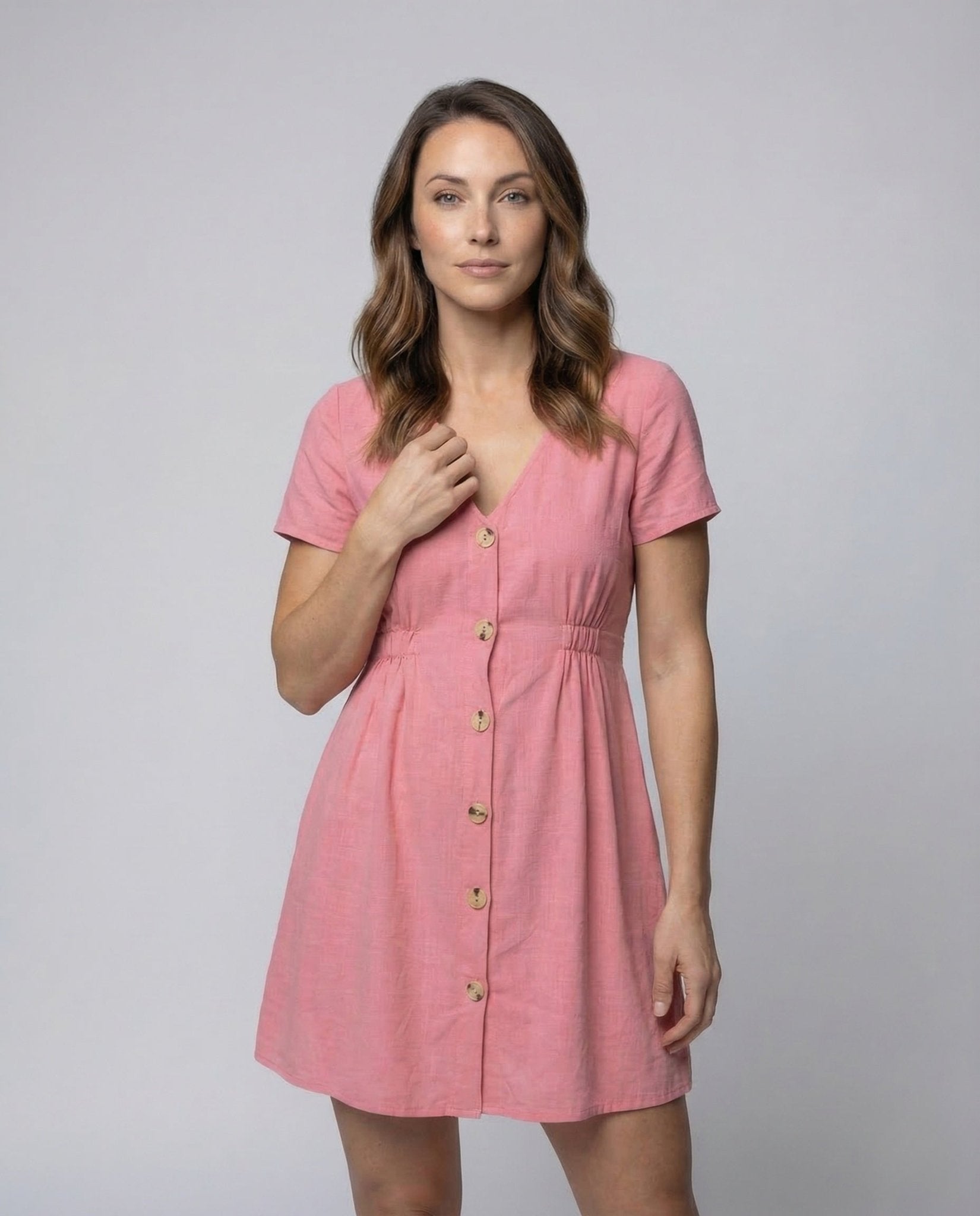 Women's Summer Dress V Neck Button Placket Empire - Chichicherry