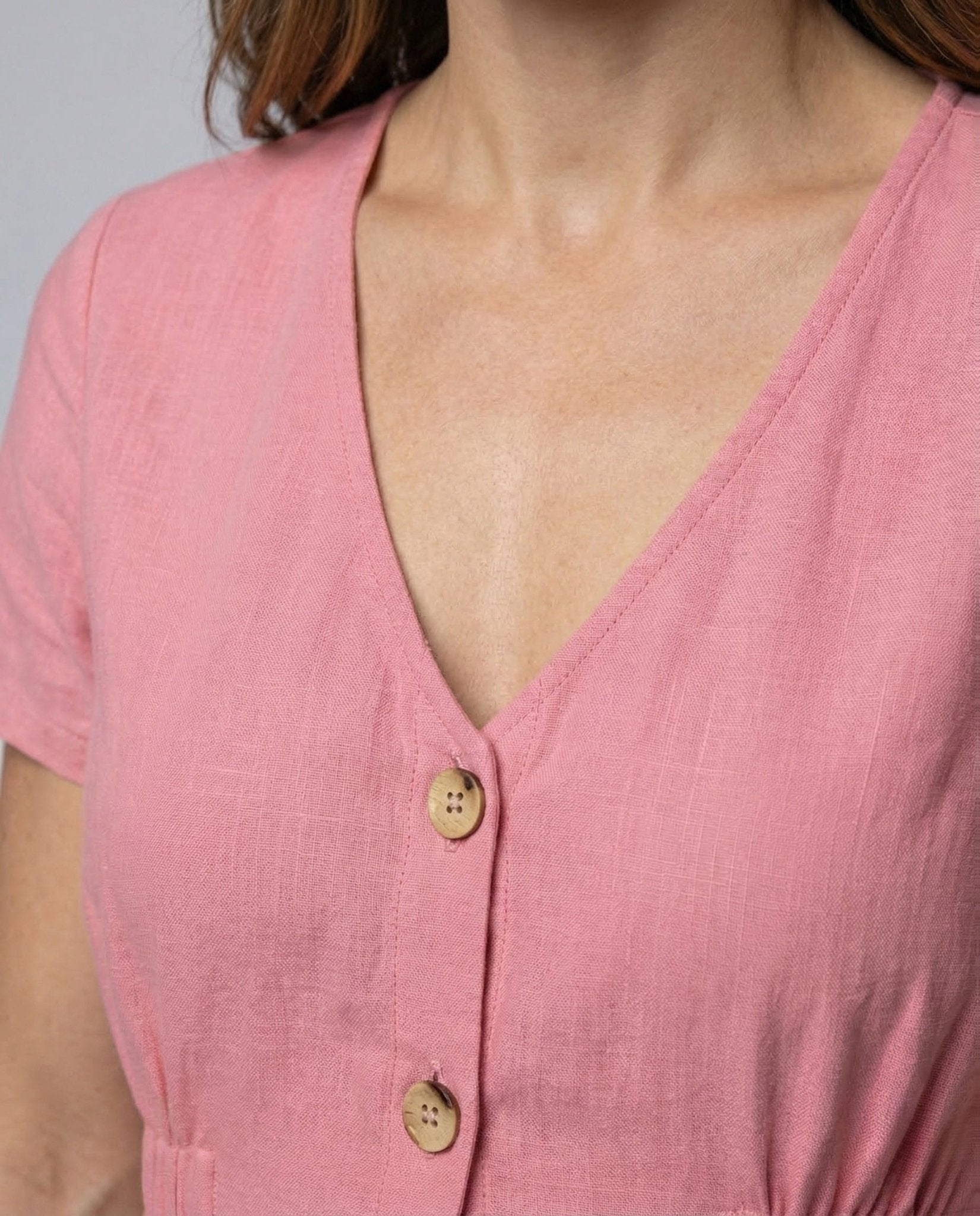 Women's Summer Dress V Neck Button Placket Empire - Chichicherry