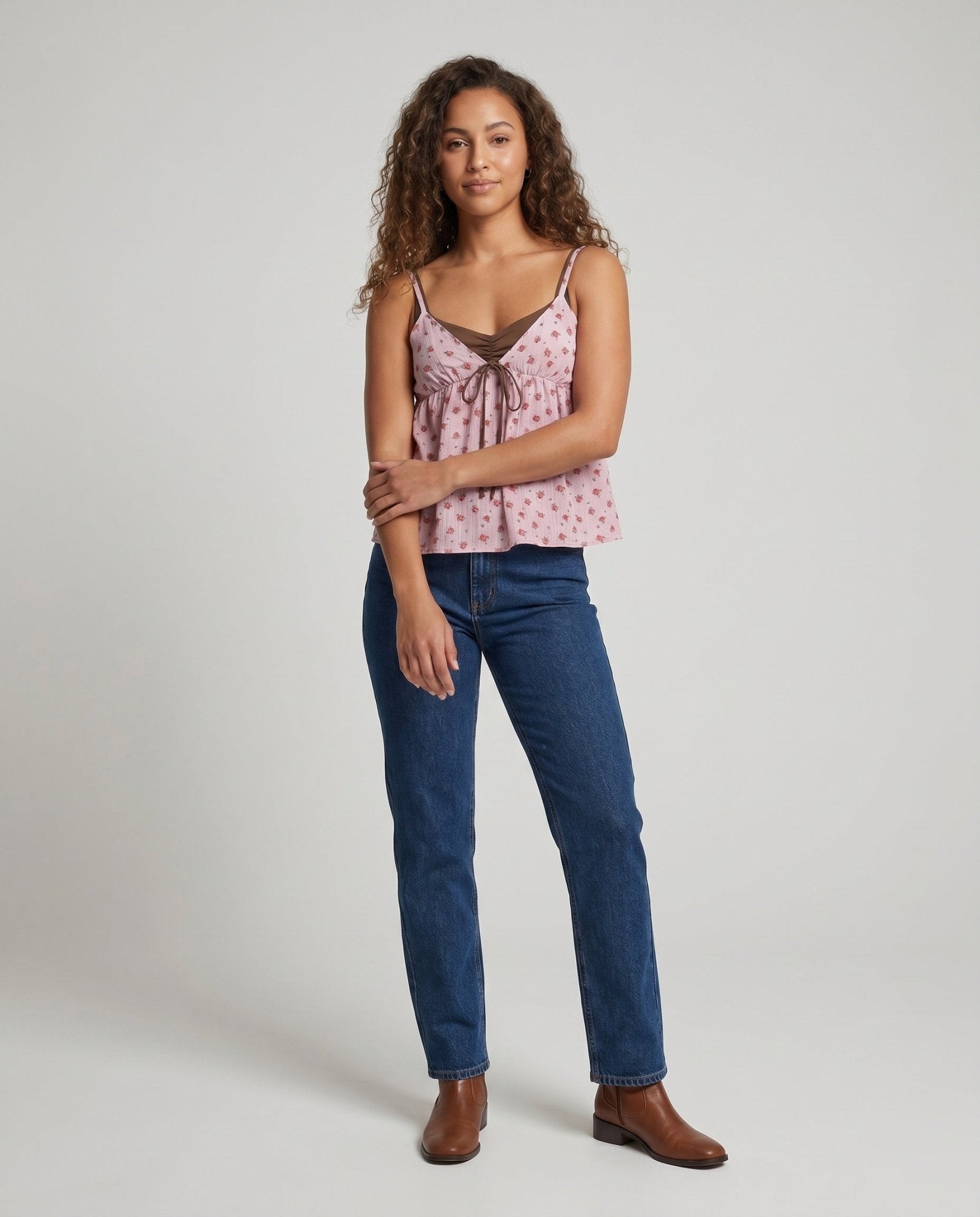 Women's Summer Print Blouse with Adjustable Spaghetti Straps - Chichicherry