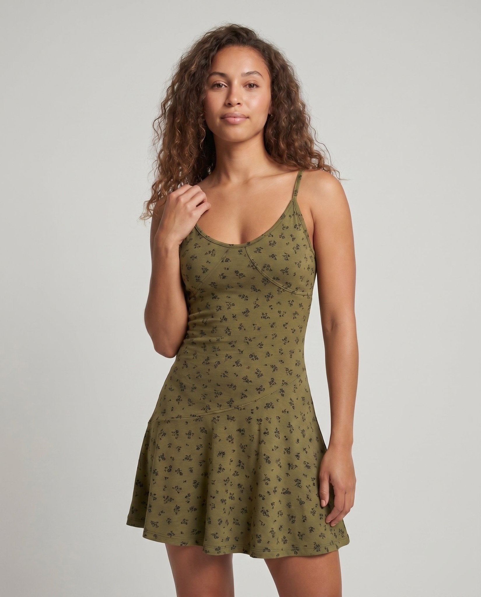 Women's Summery A-Line Dress with Adjustable Spaghetti Straps - Chichicherry