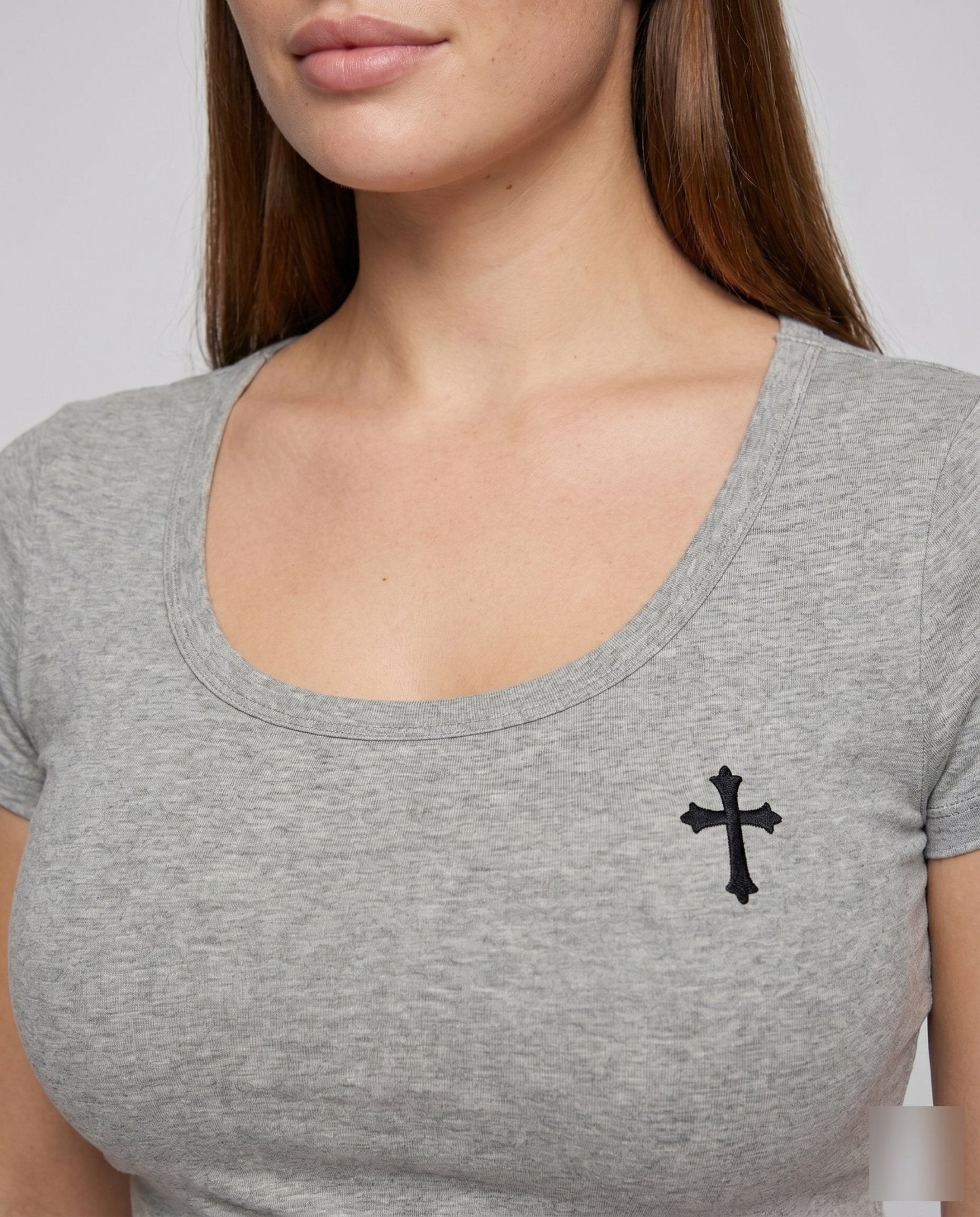 Women's T-shirt with transparent lace cross design - Chichicherry