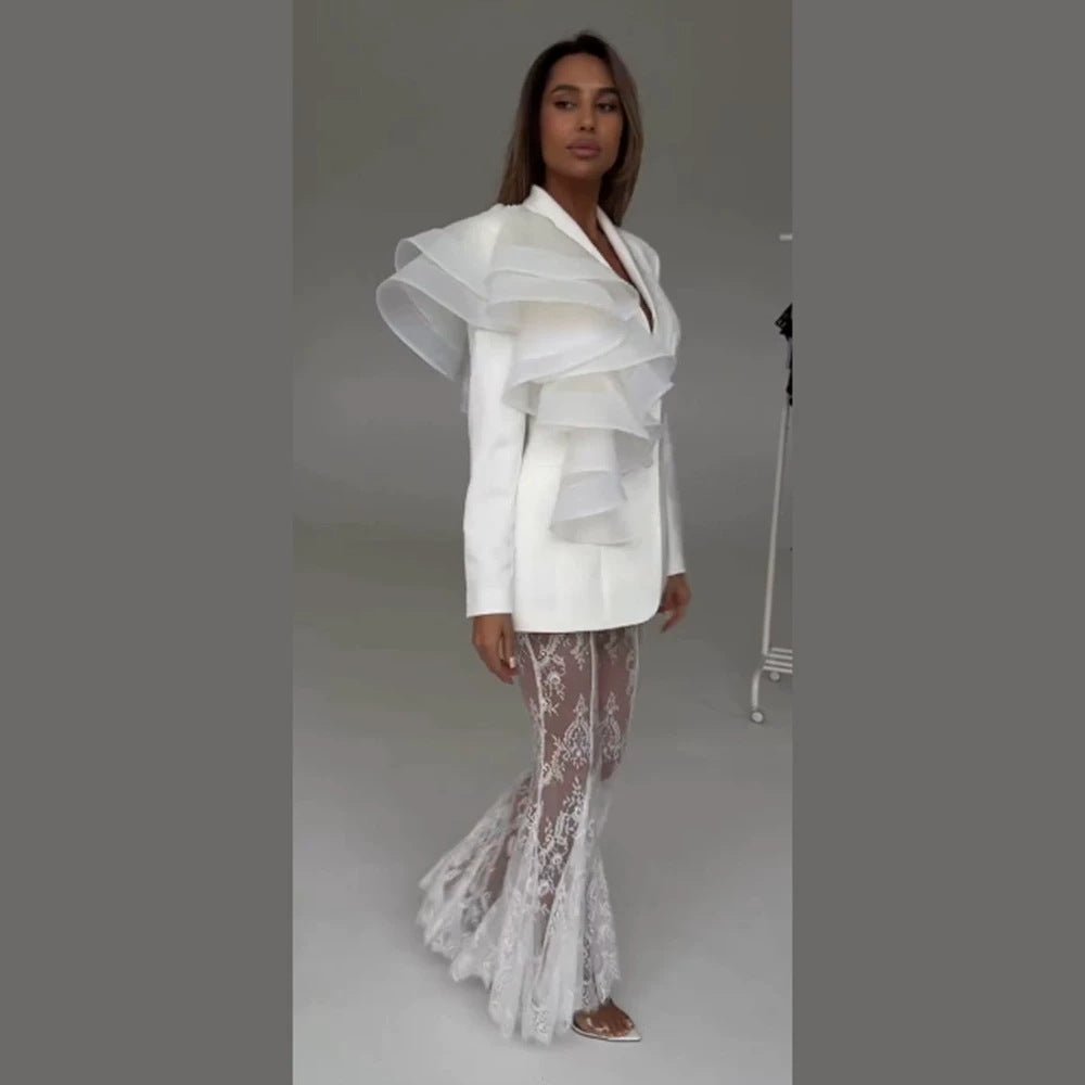 Women's tailored blazer with asymmetrical organza ruffle Chichicherry - Chichicherry