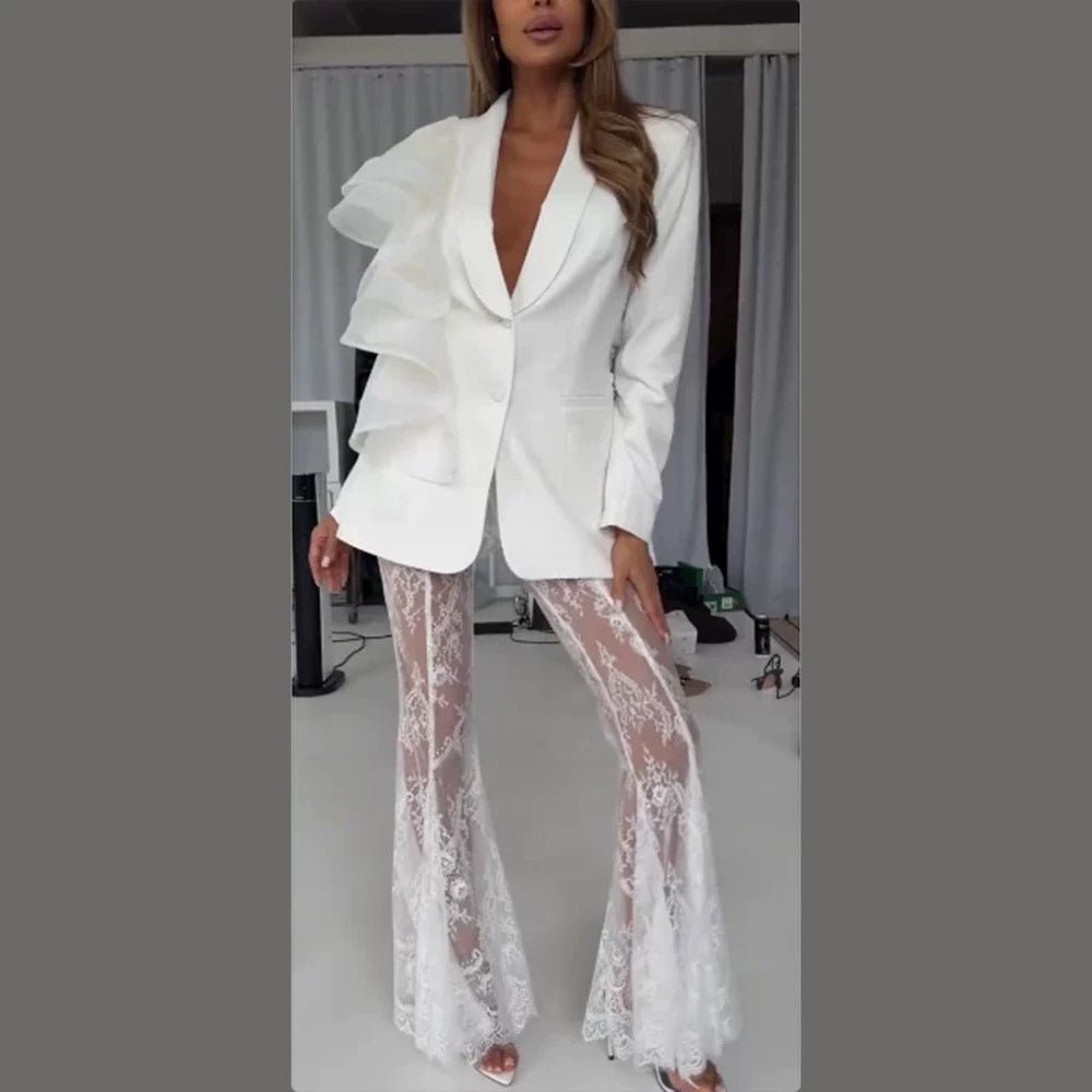 Women's tailored blazer with asymmetrical organza ruffle Chichicherry - Chichicherry