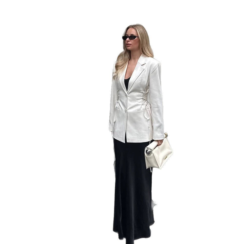Women's tailored blazer with deep V-neck, zipper front and drawstring detail Chichicherry - Chichicherry