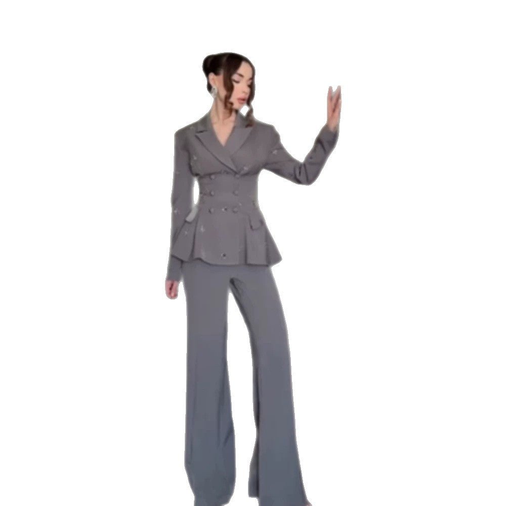 Women's tailored double-breasted blazer with peplum and shoulder pads Chichicherry - Chichicherry