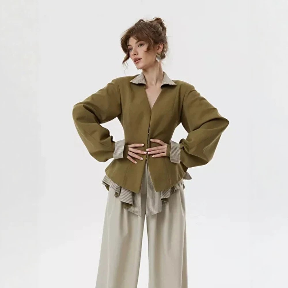 Women's tailored jacket with standing collar, cut-out and balloon sleeves Chichicherry - Chichicherry