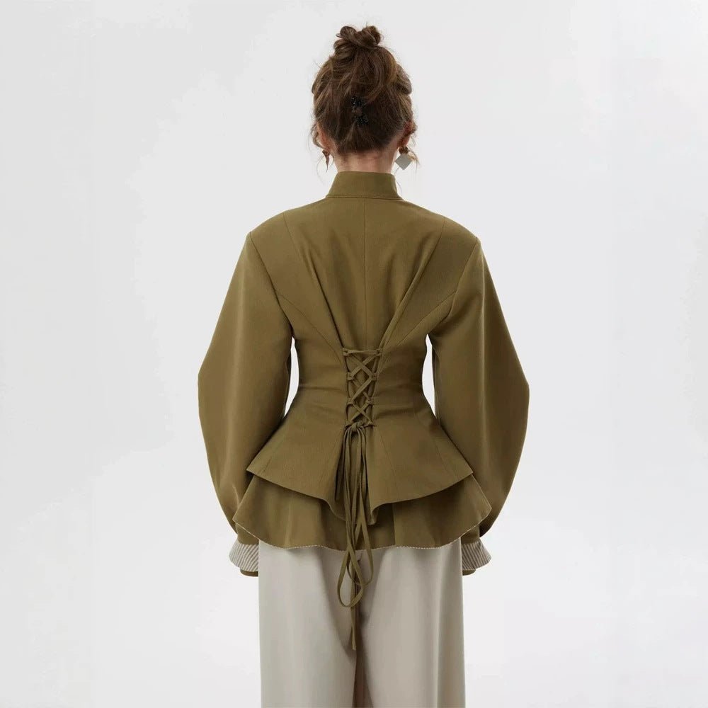 Women's tailored jacket with standing collar, cut-out and balloon sleeves Chichicherry - Chichicherry