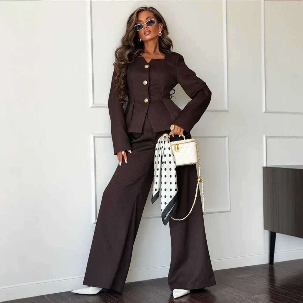 Women's Tailored Peplum Blazer and Palazzo Pants Set Chichicherry - Chichicherry