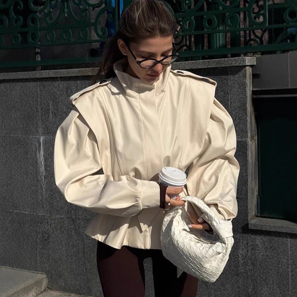 Women's Tailored Peplum Jacket with Tie Belt and Voluminous Sleeves Chichicherry - Chichicherry