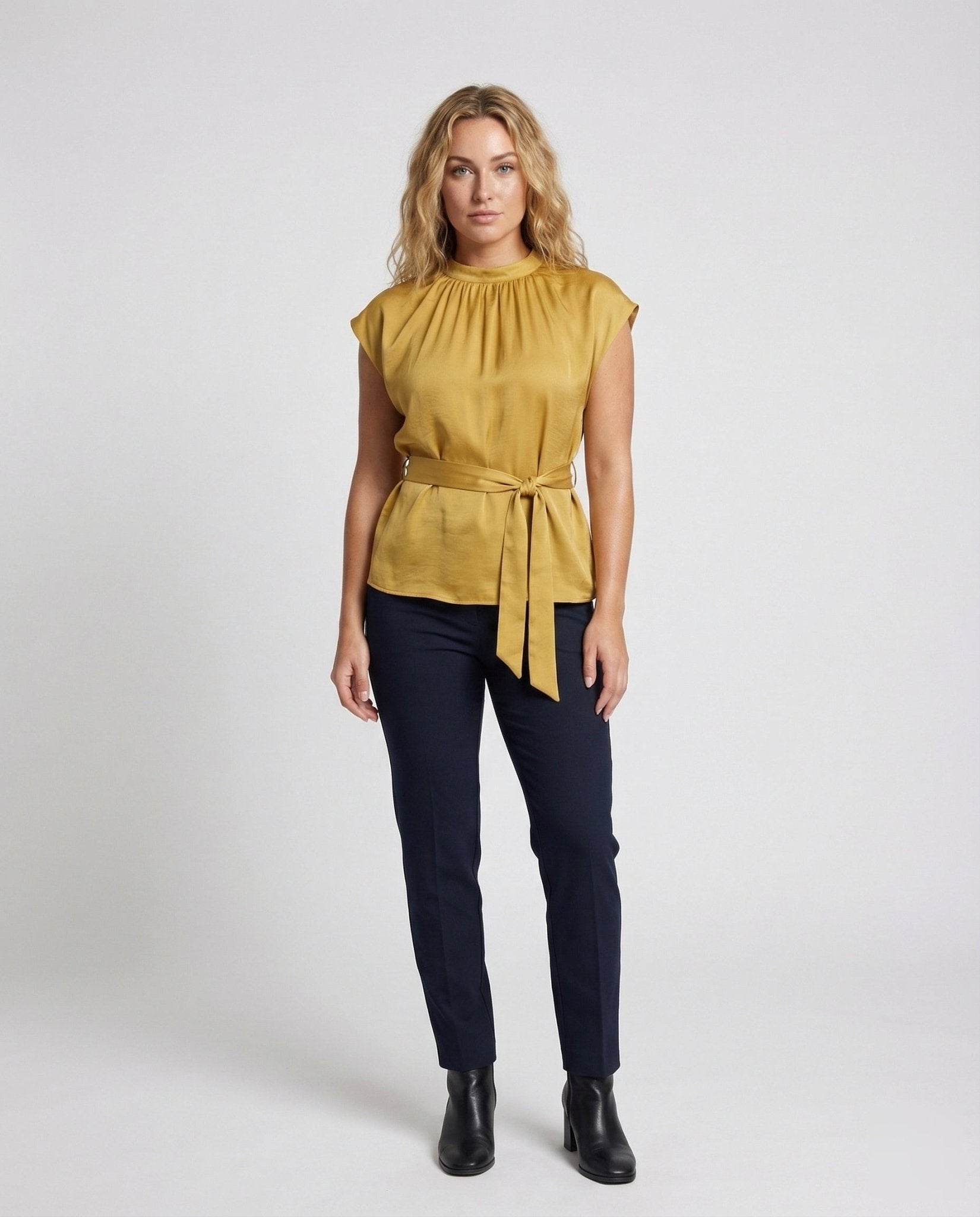 Women's Tailored Satin Blouse with Bat Sleeves - Chichicherry