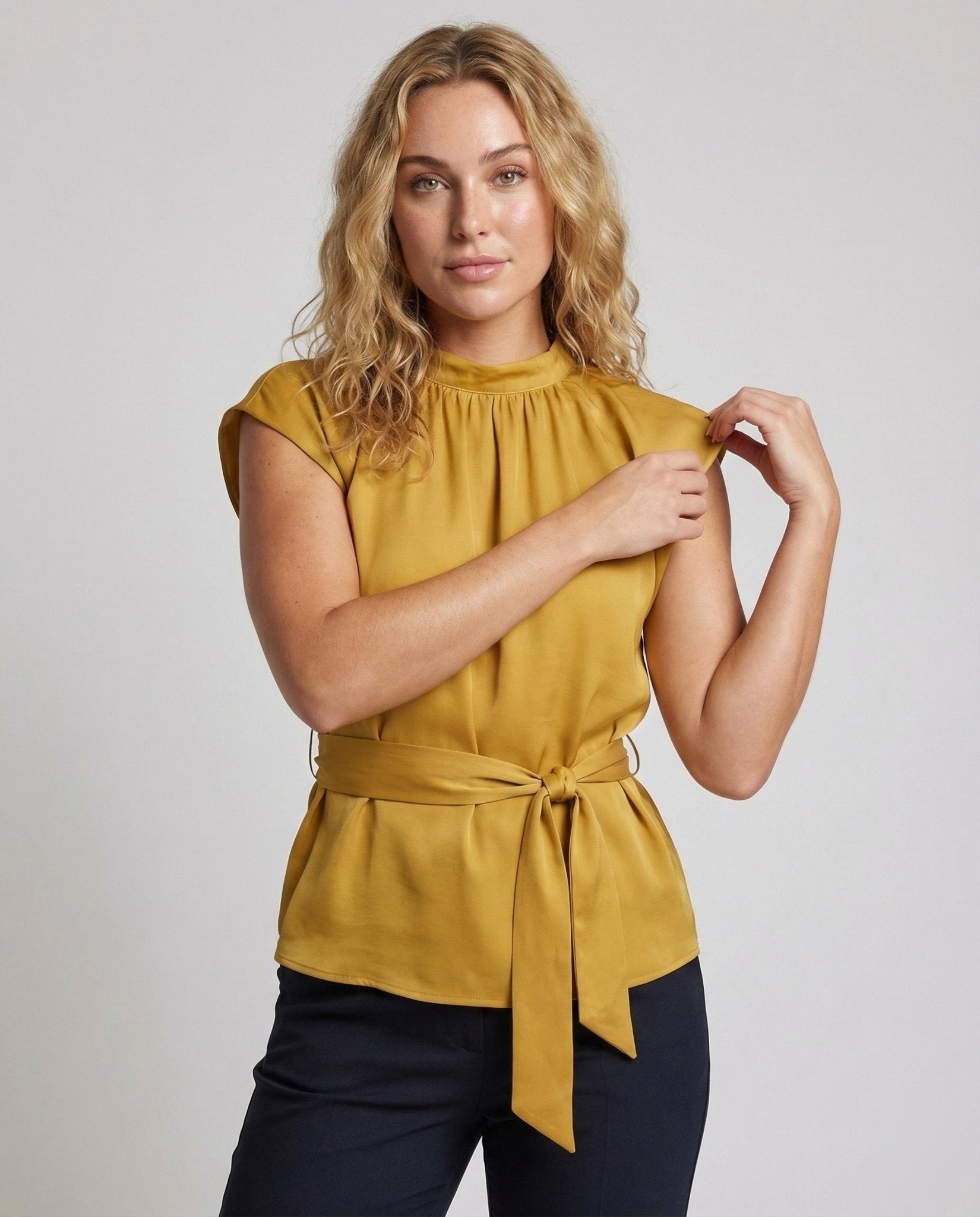 Women's Tailored Satin Blouse with Bat Sleeves - Chichicherry