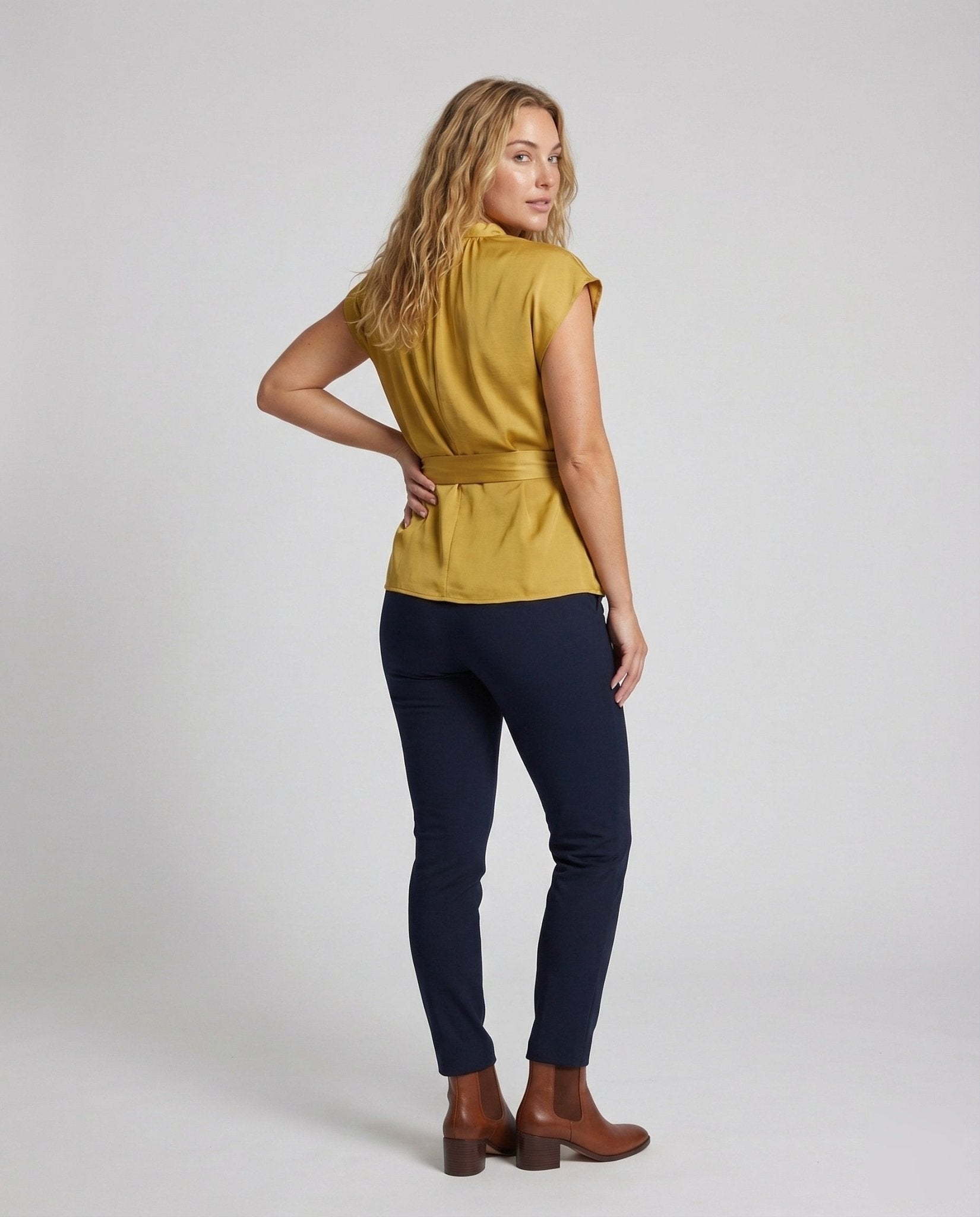Women's Tailored Satin Blouse with Bat Sleeves - Chichicherry