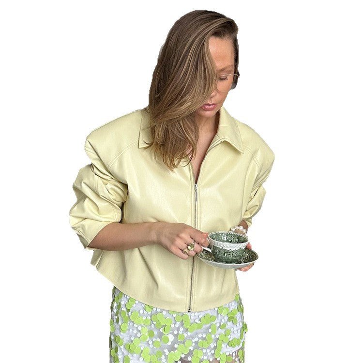 Women's Tailored Zip Blouson Set with Shirt Collar and Midi Skirt Chichicherry - Chichicherry