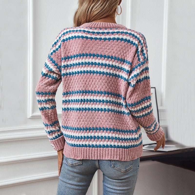 Women's Textured Striped Knit Sweater - Chichicherry