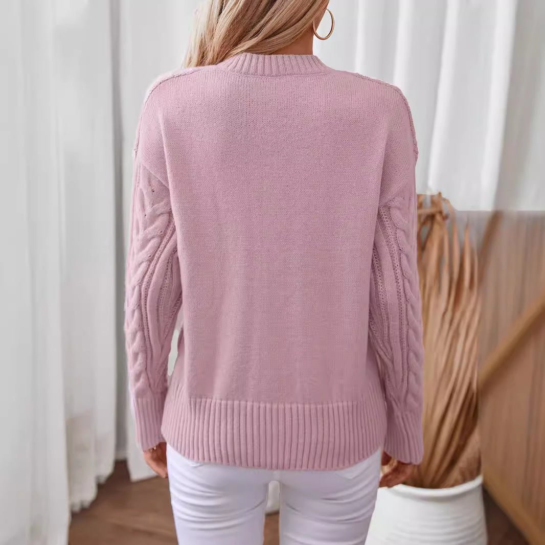 Women's Textured V - Neck Cable Knit Sweater - Chichicherry