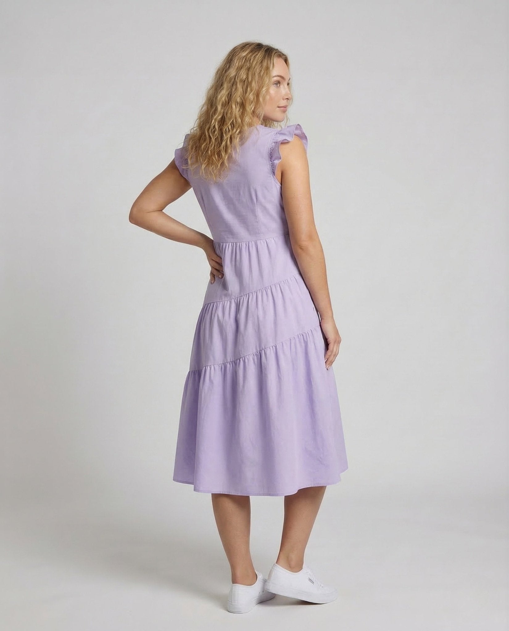 Women's Tiered Dress A - Line Ruffle Straps - Chichicherry