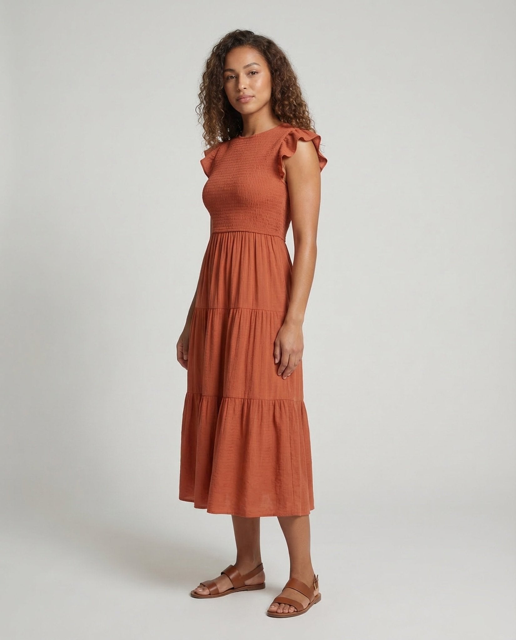 Women's tiered dress with frill sleeves - Chichicherry