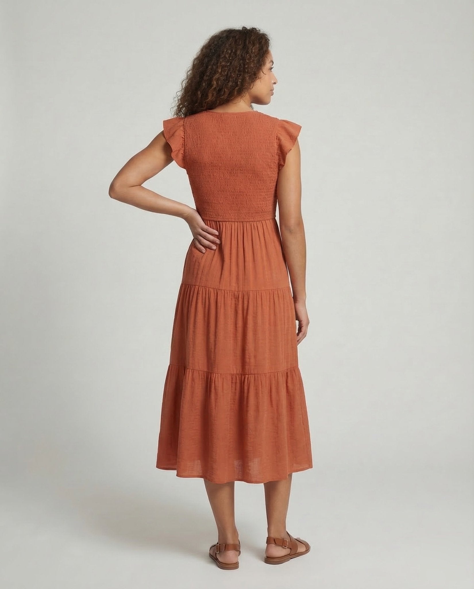 Women's tiered dress with frill sleeves - Chichicherry