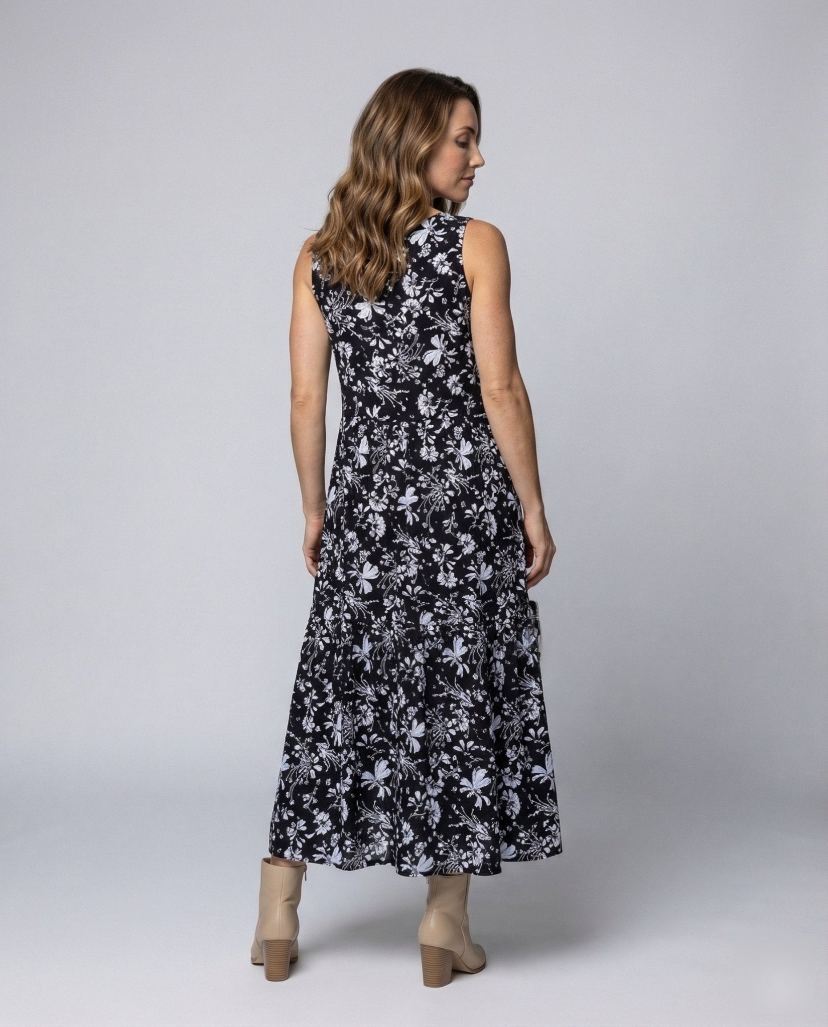 Women's Tiered Maxi Dress with Butterfly Print - Chichicherry