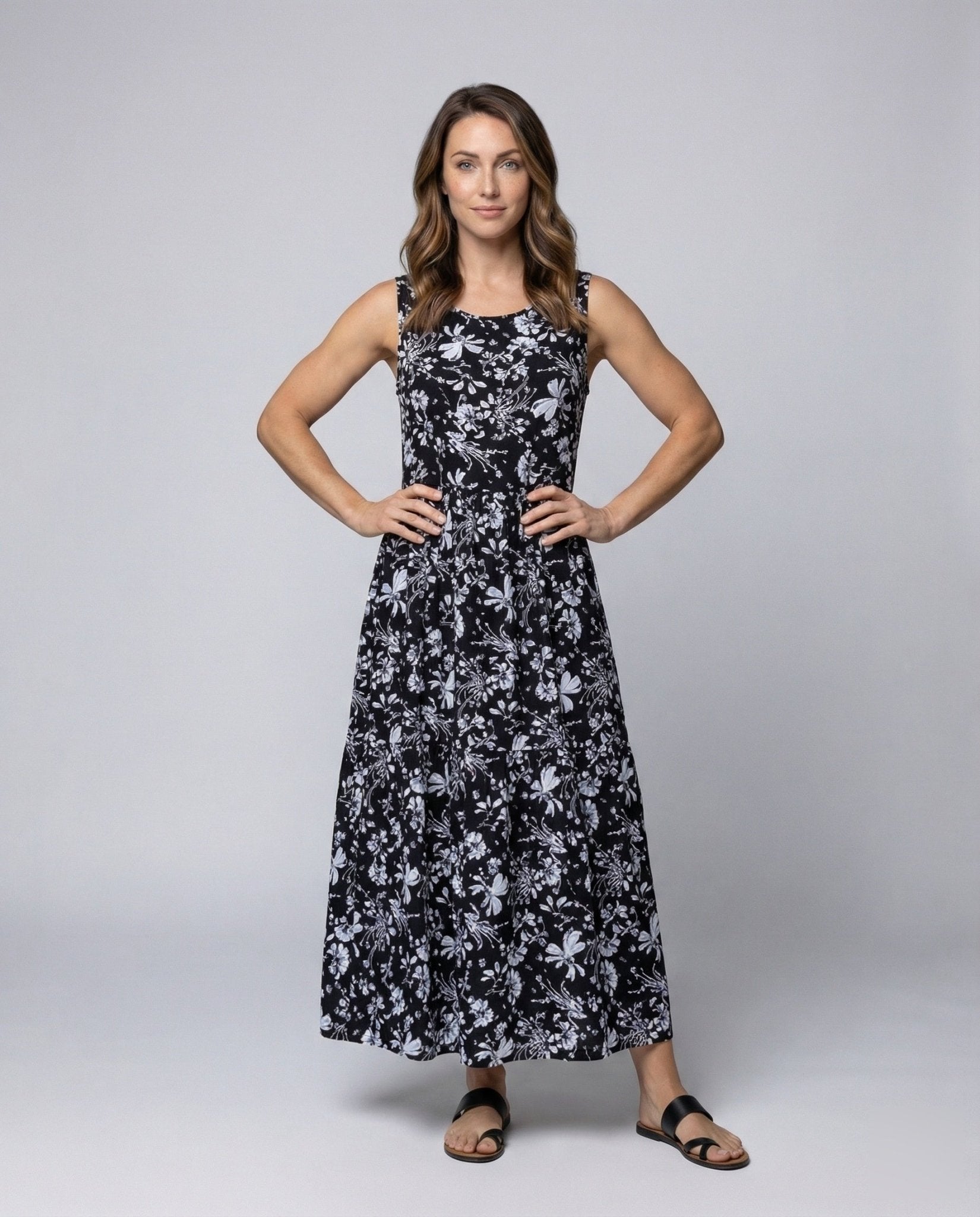 Women's Tiered Maxi Dress with Butterfly Print - Chichicherry