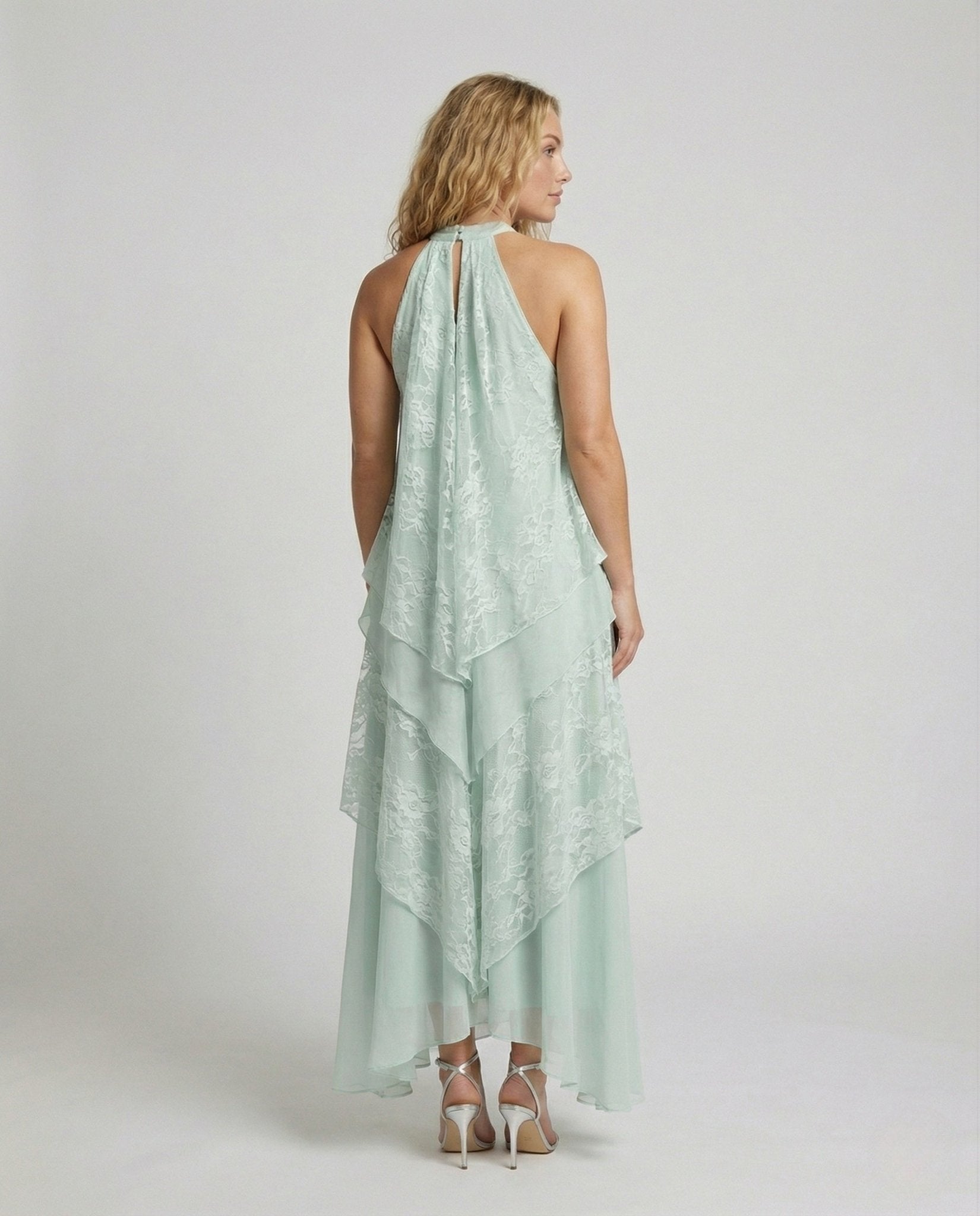 Women's Tiered Maxi Dress with Lace Overlay - Chichicherry