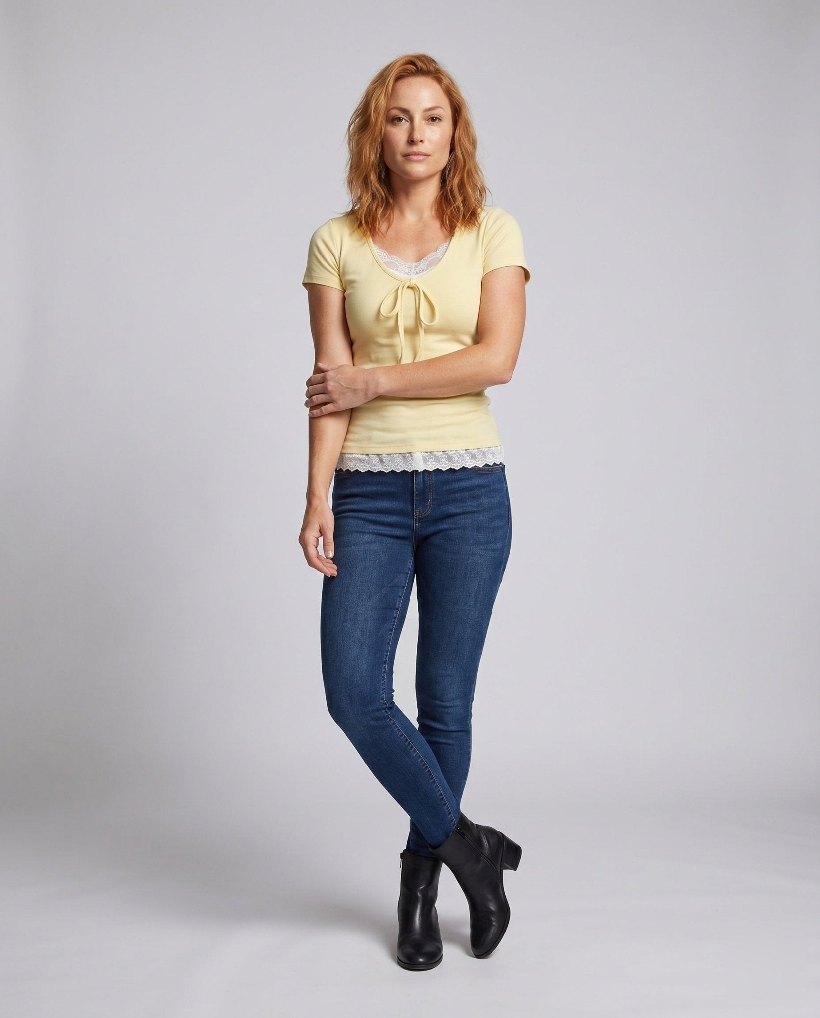 Women's top with sophisticated lacing design and elegant lace insert - Chichicherry