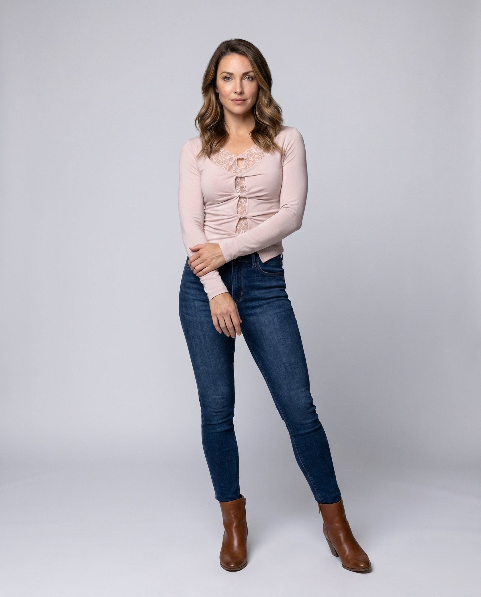 Women's top with transparent lace trim and sophisticated draping design - Chichicherry
