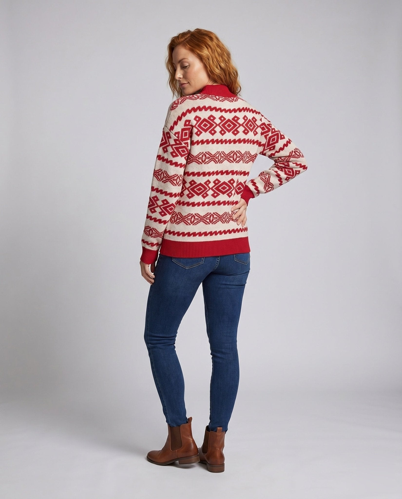 Women's trendier knit sweater with festive pattern - Chichicherry