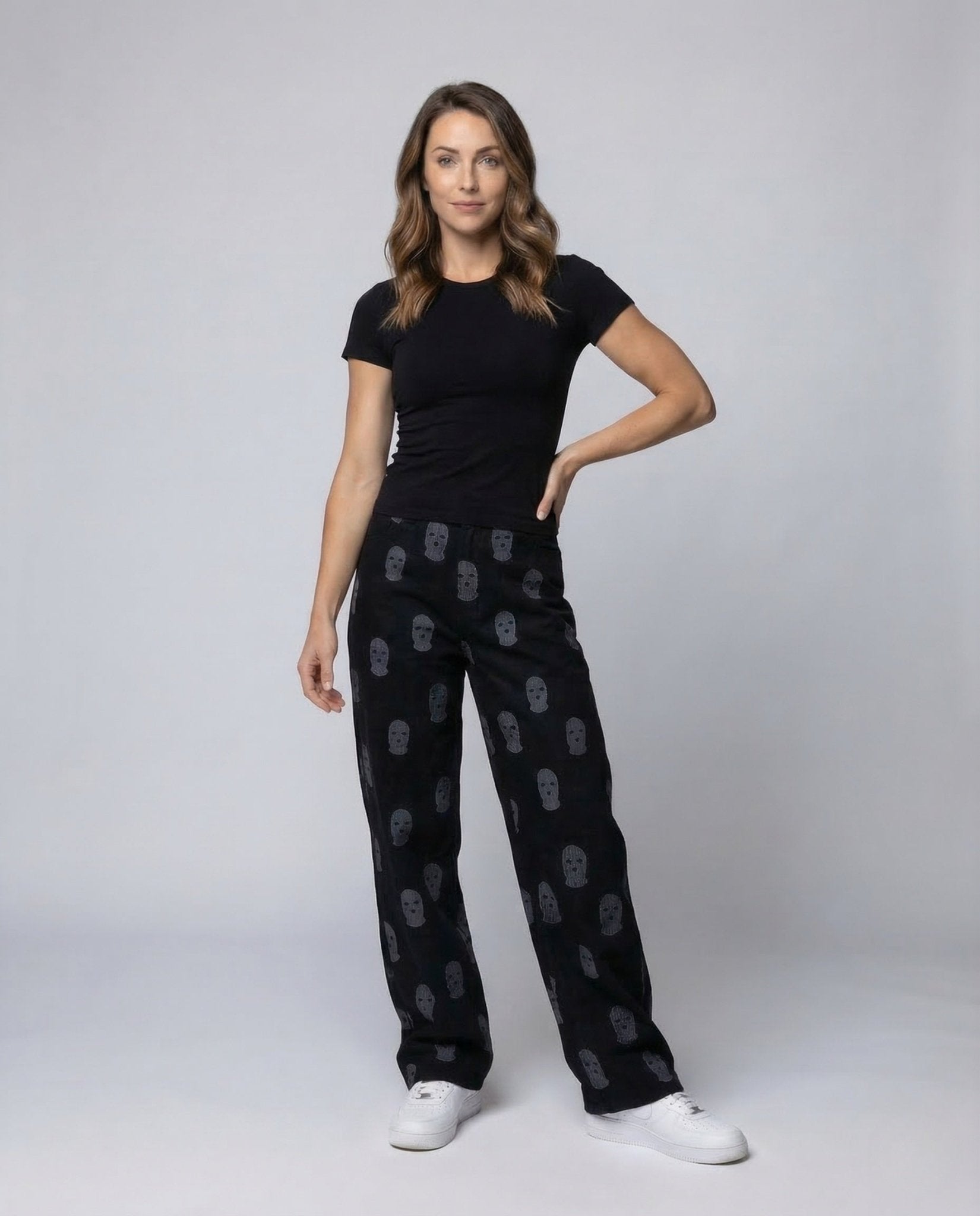 Women's Trousers Wide Mask Print Elastic Waistband - Chichicherry