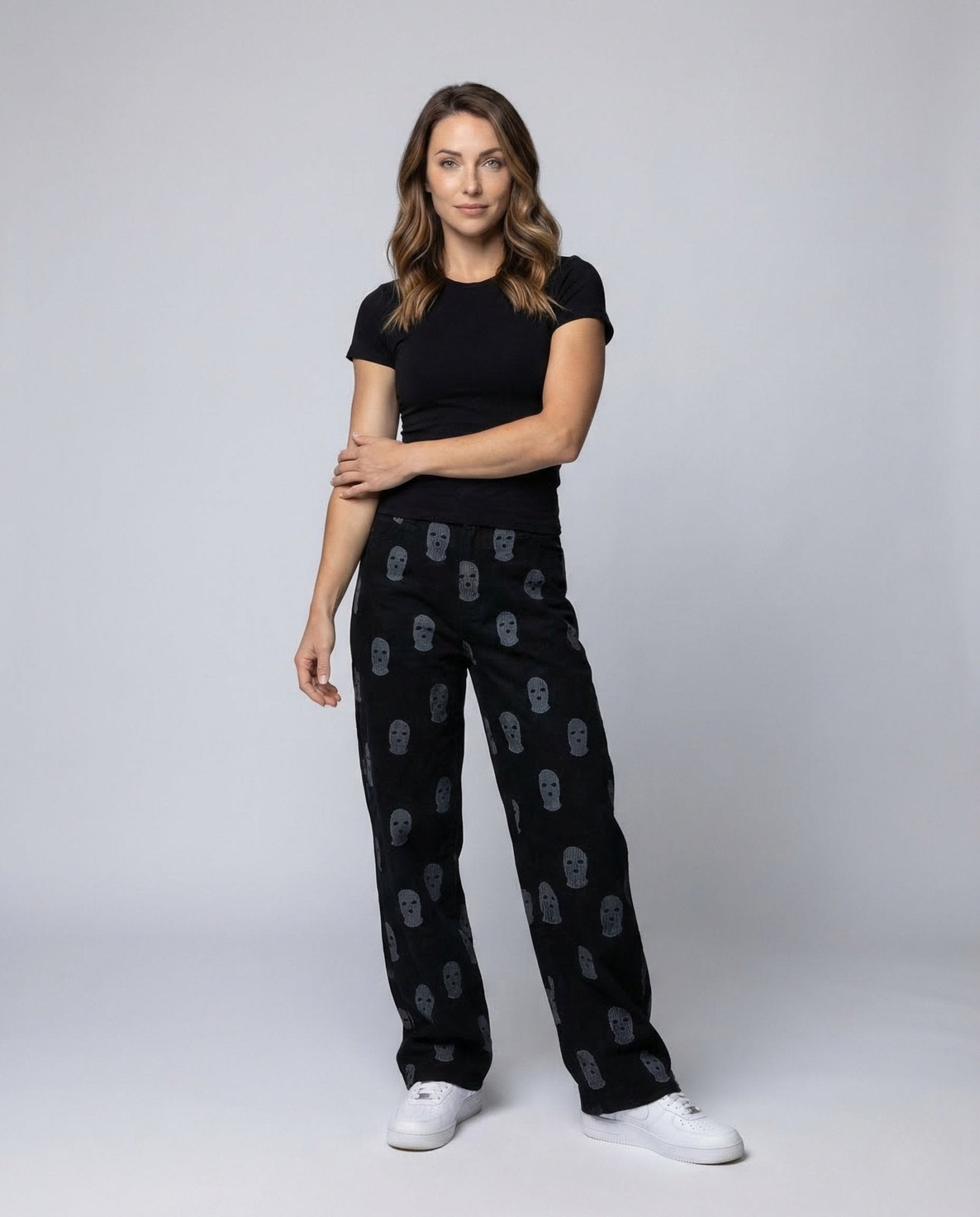 Women's Trousers Wide Mask Print Elastic Waistband - Chichicherry